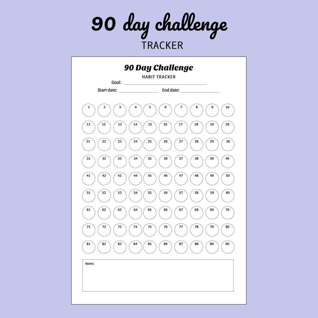 90 Day Challenge Tracker Template Printable Digital Download IPad Etsy