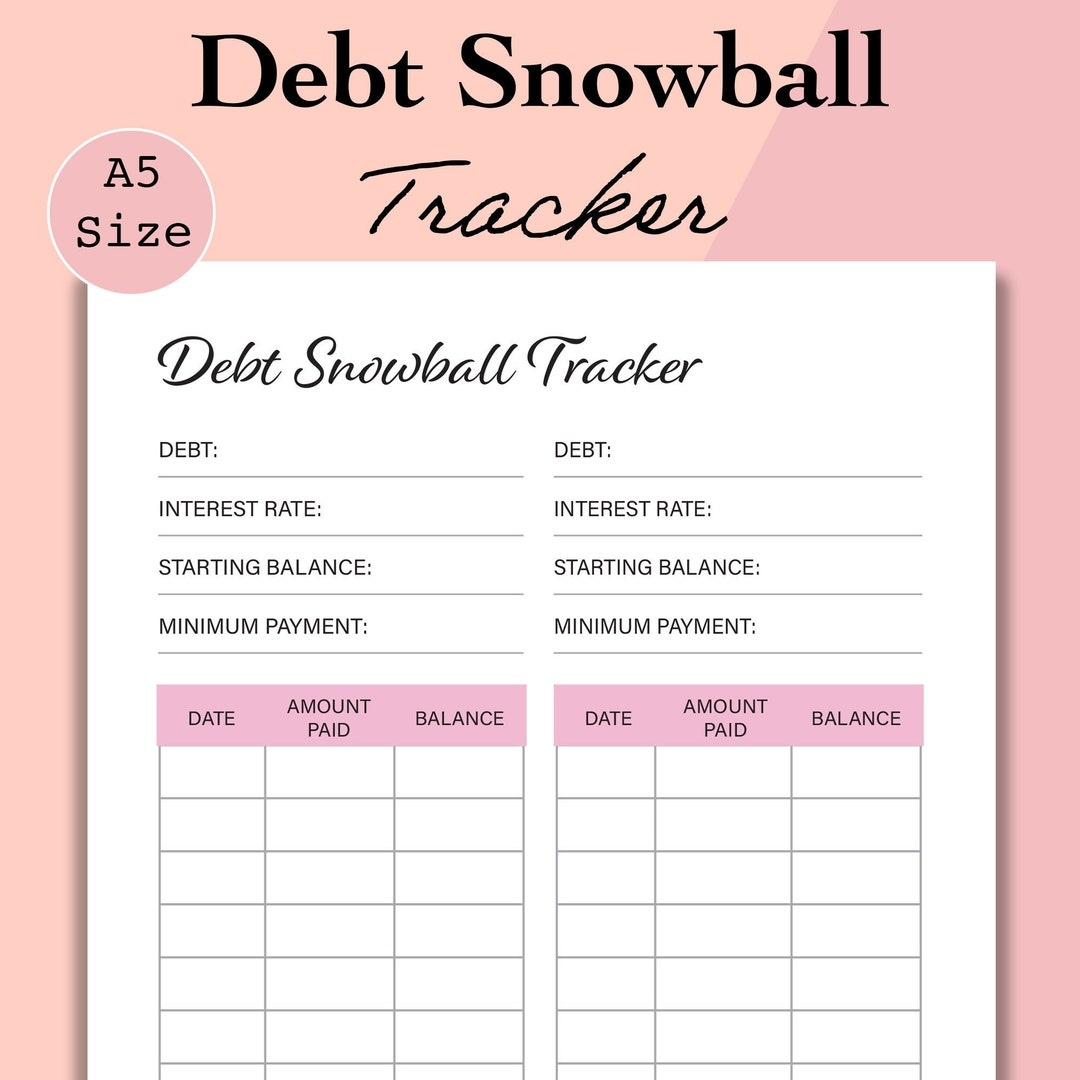 A5 Debt Snowball Tracker Printable Debt Free Chart Template A5 Debt Payoff Worksheet PDF Debt Progress Digital Download Etsy