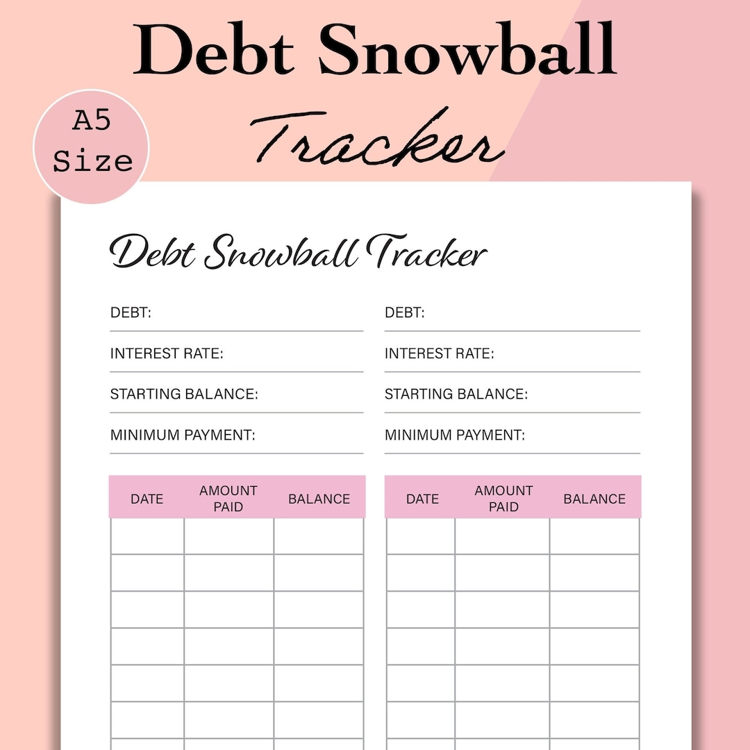 A5 Debt Snowball Tracker Printable Debt Free Chart Template A5 Debt Payoff Worksheet PDF Debt Progress Digital Download Etsy
