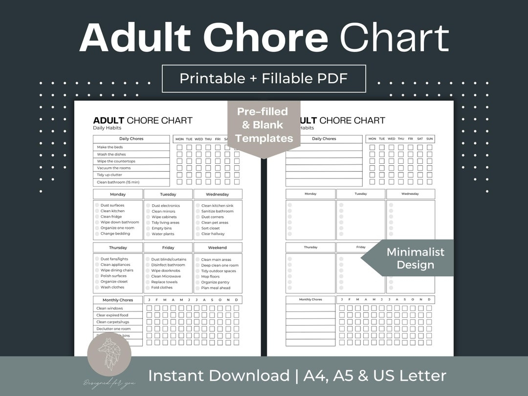 ADHD Cleaning Planner Printable Adult Chore Chart fillable PDF Etsy Finland