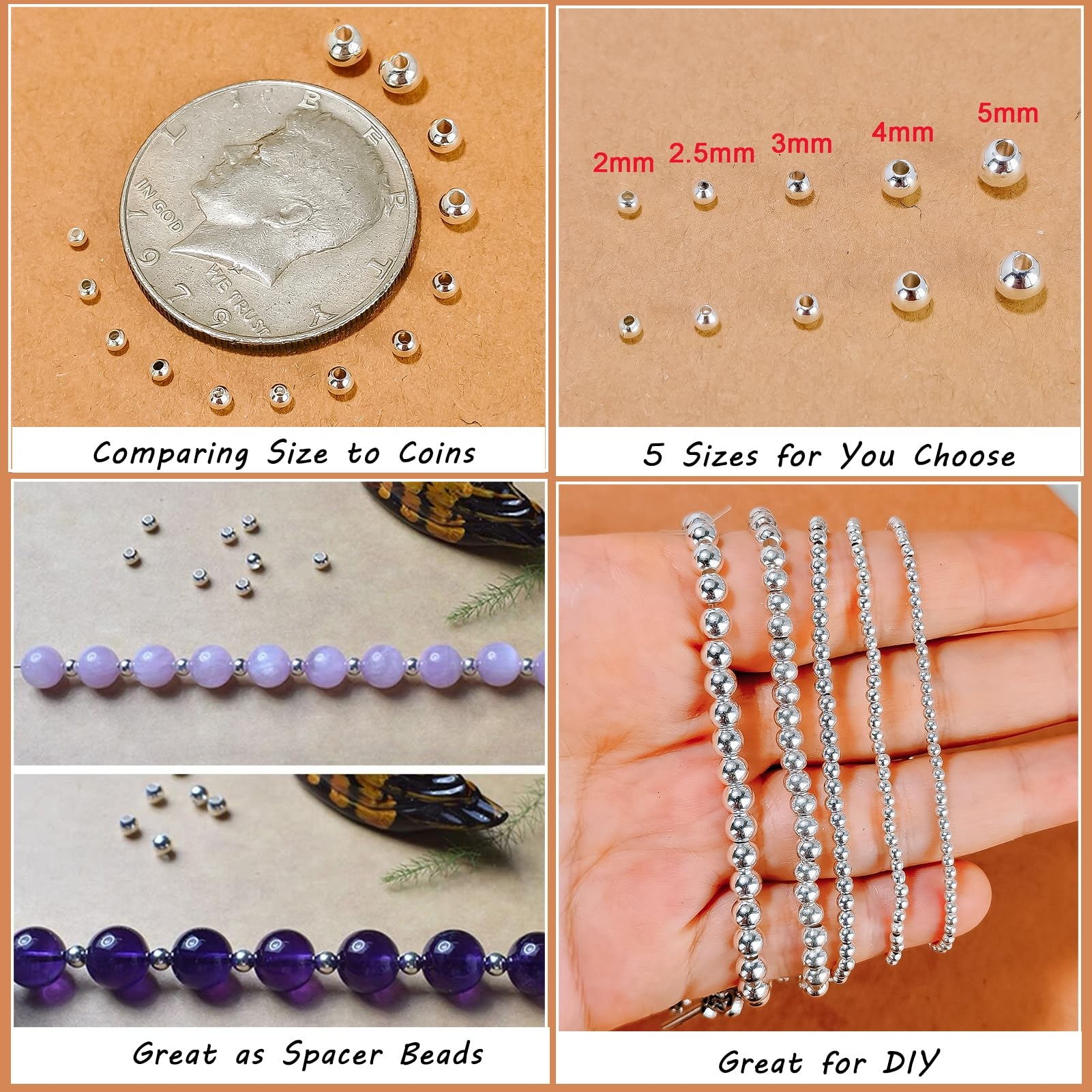 Amazon 100 Pieces Genuine 925 Sterling Silver Round Ball Beads 2 5mm Tiny Spacer Beads Jewelry Making Loose Beads Finding For DIY Bracelet Necklace Dangle Earring Arts Crafts Sewing