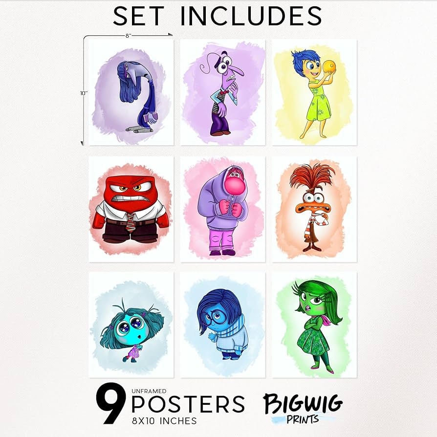 Amazon BigWig Prints Inside Out 2 Poster Inside Out Characters Joy Anger Anxiety Fear Envy Sadness Feelings And Emotions Posters For Classroom Elementary Classroom Wall Decor Unframed Set Of 9 