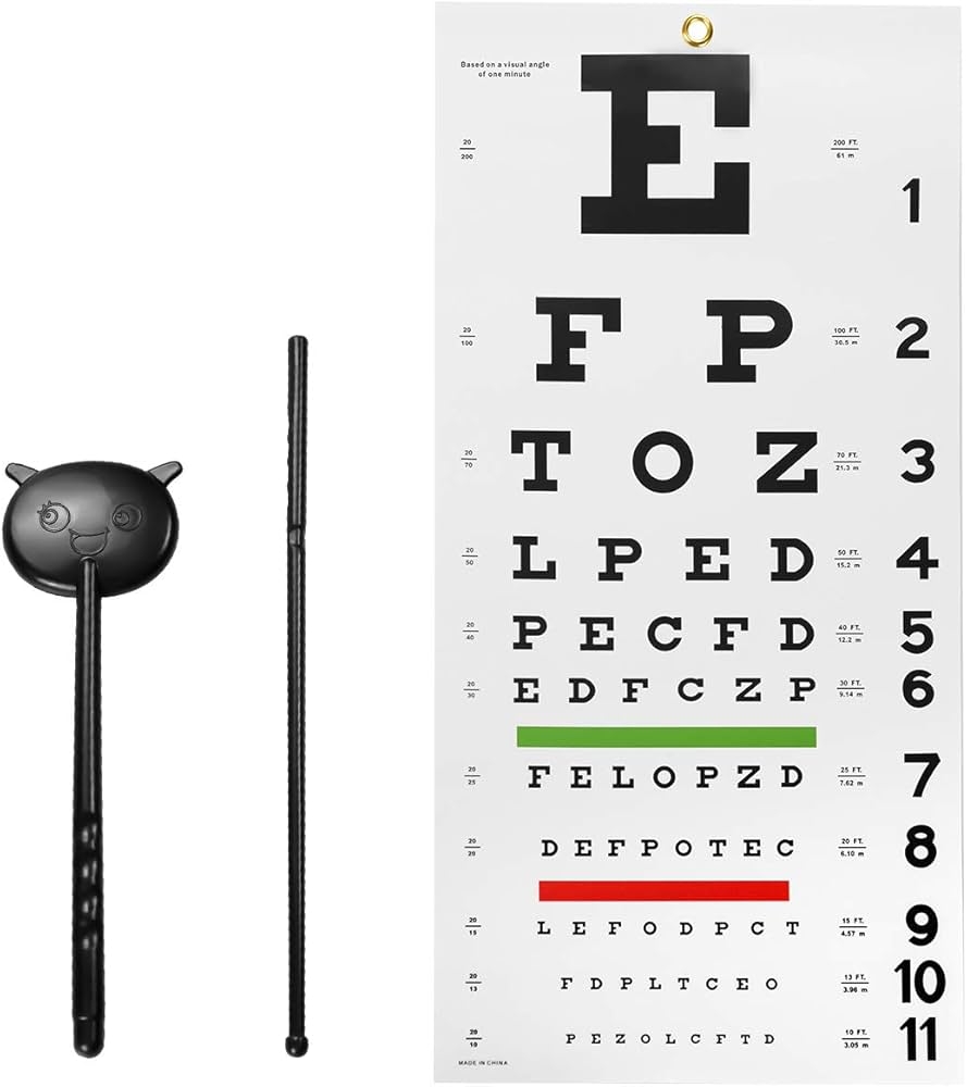 Amazon Eye Chart Snellen Eye Chart Wall Chart With Hand Pointer And Eye Occluder For Eye Medical Exams 3 Piece Set Industrial Scientific