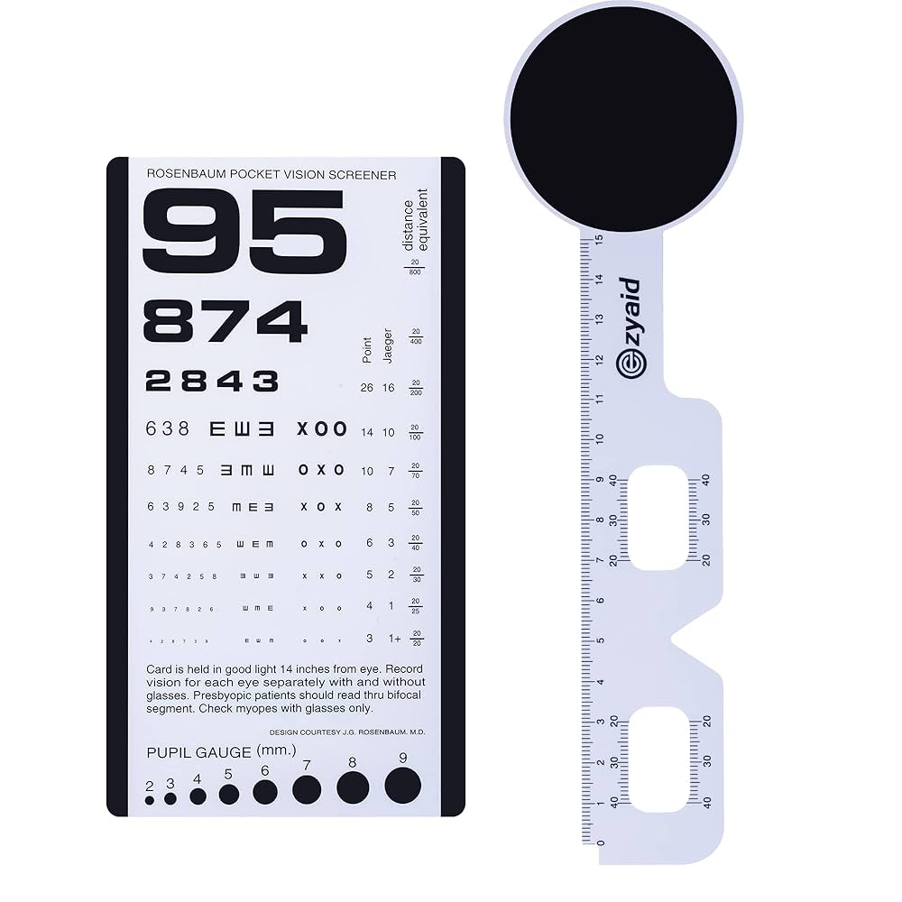 Amazon Ezyaid Rosenbaum Pocket Eye Chart With PD Ruler And Eye Occluder Eye Test Chart Combo Kit For Near Vision Test Visual Acuity Exam And PD Measurement 14 Inches From Viewer 