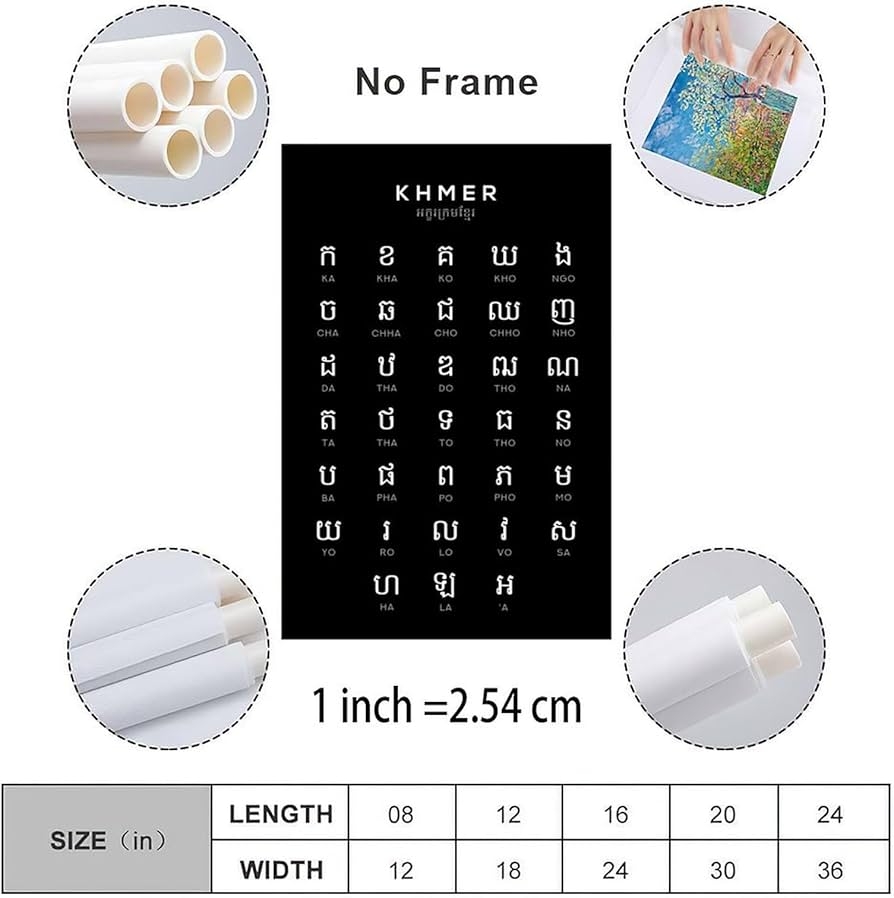 Amazon Khmer Alphabet Chart Educational Poster Canvas For Bedroom Living Room Decor 08x12inch 20x30cm Unframe style Posters Prints