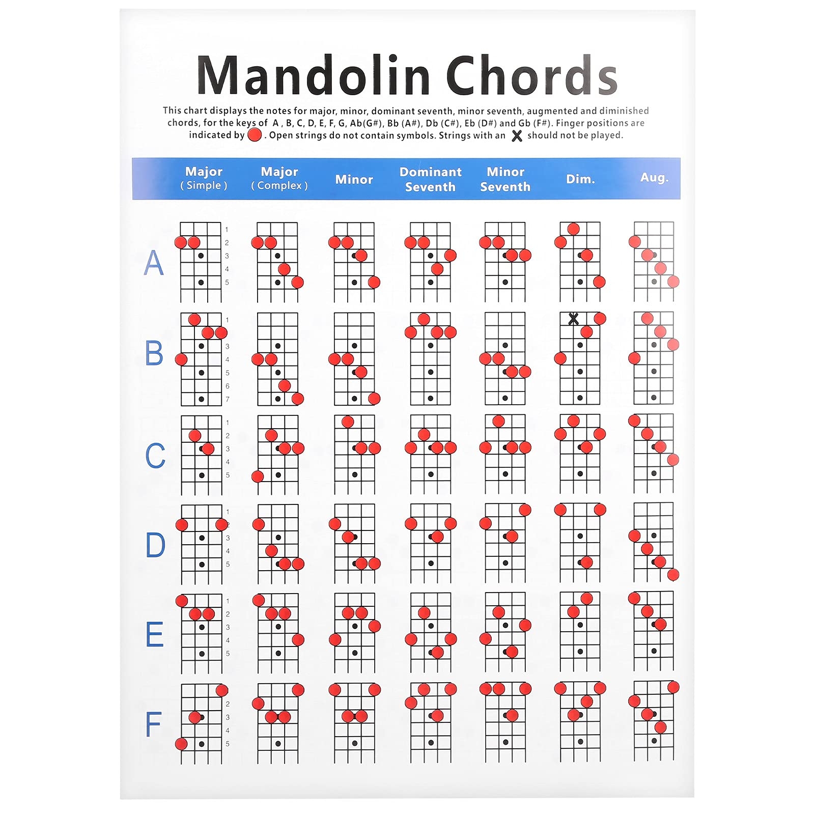 Amazon Mandolin Chord Practice Chart Fretboard Notes Coated Paper For Beginner Guiding Musical Instruments