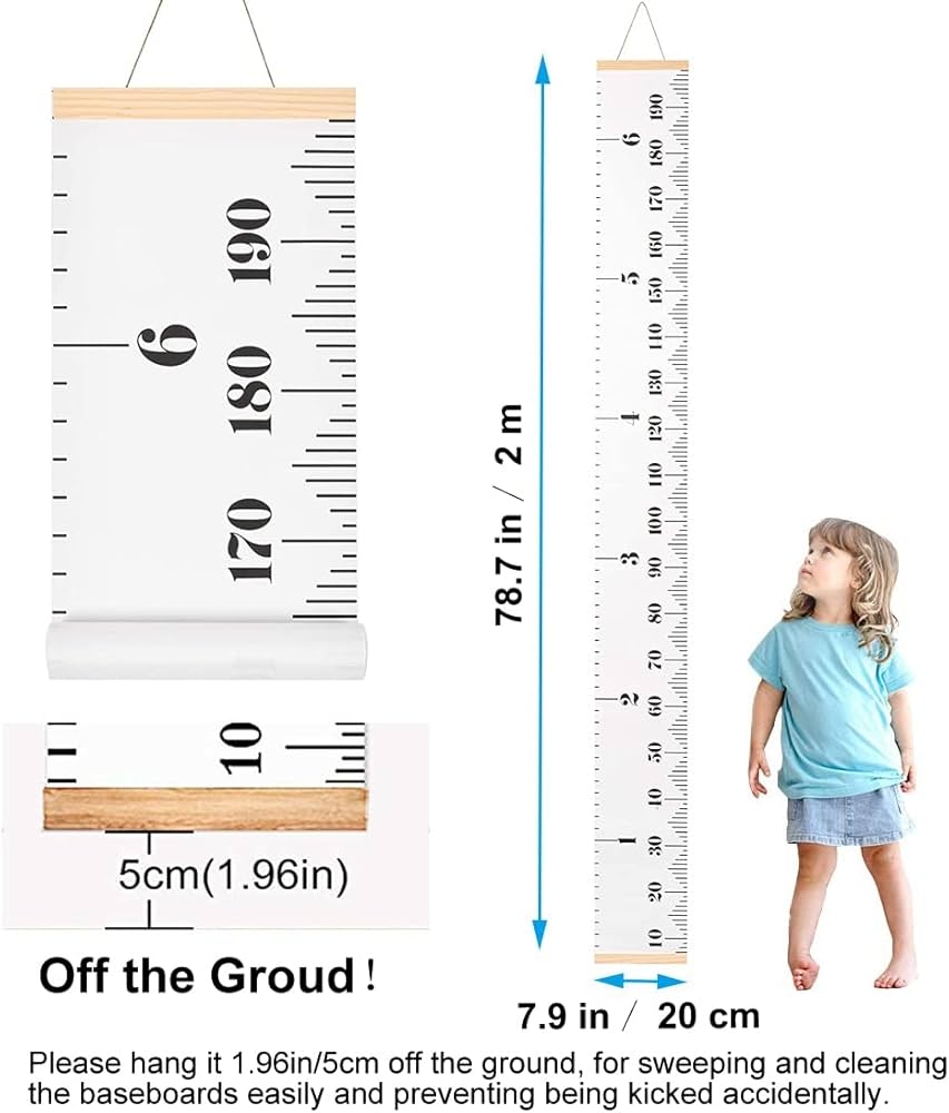 Amazon SUJAYU Growth Chart For Kids Canvas Height Chart Ruler Removable Wood Hanging Wall Ruler Measurement Chart For Home Decoration White Baby