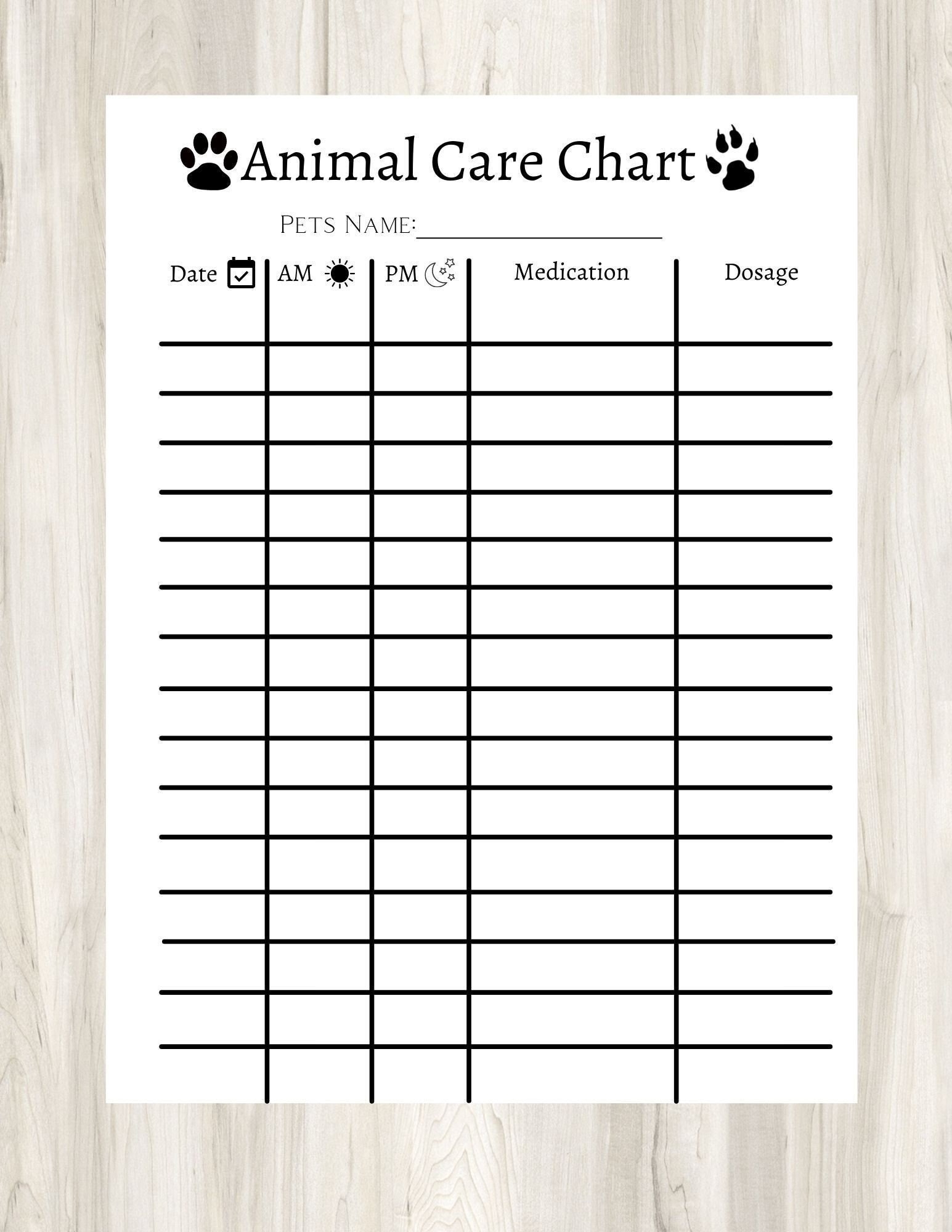 Animal Care Chart Animal Medication Tracker Etsy UK