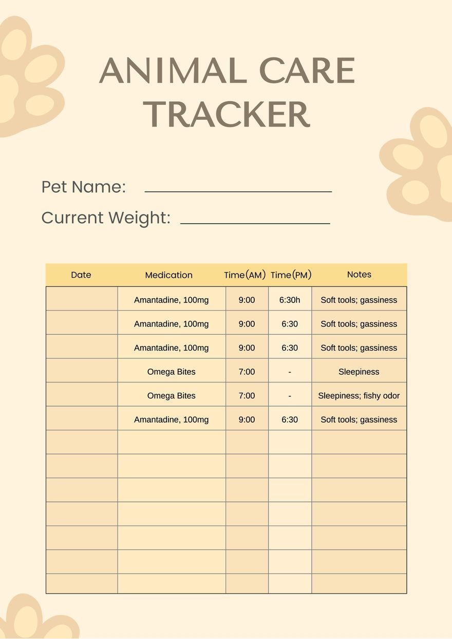 Animal Care Chart In Illustrator PDF Download Template Animal Care Chart In Illustrator PDF Download Template