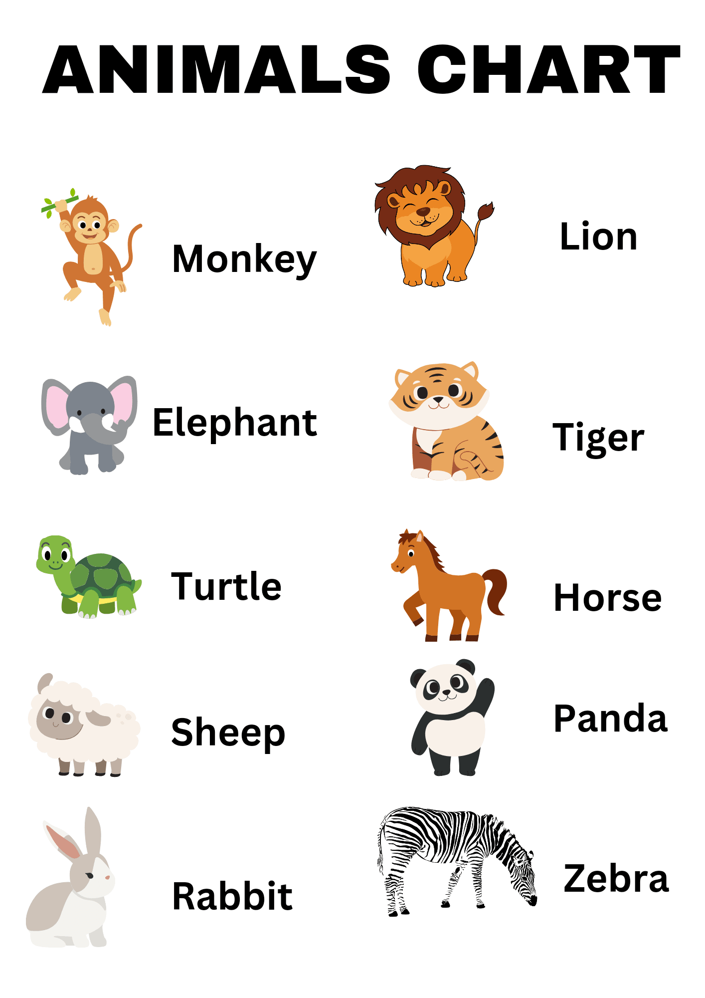 Animals Chart Printable