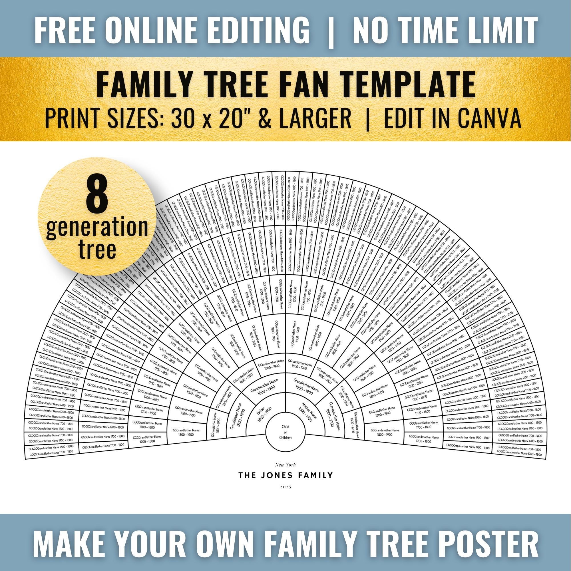 B W 8 Generation Family Tree Fan Chart Template 30x20 Canva Etsy B W 8 Generation Family Tree Fan Chart Template 30x20 Canva Etsy