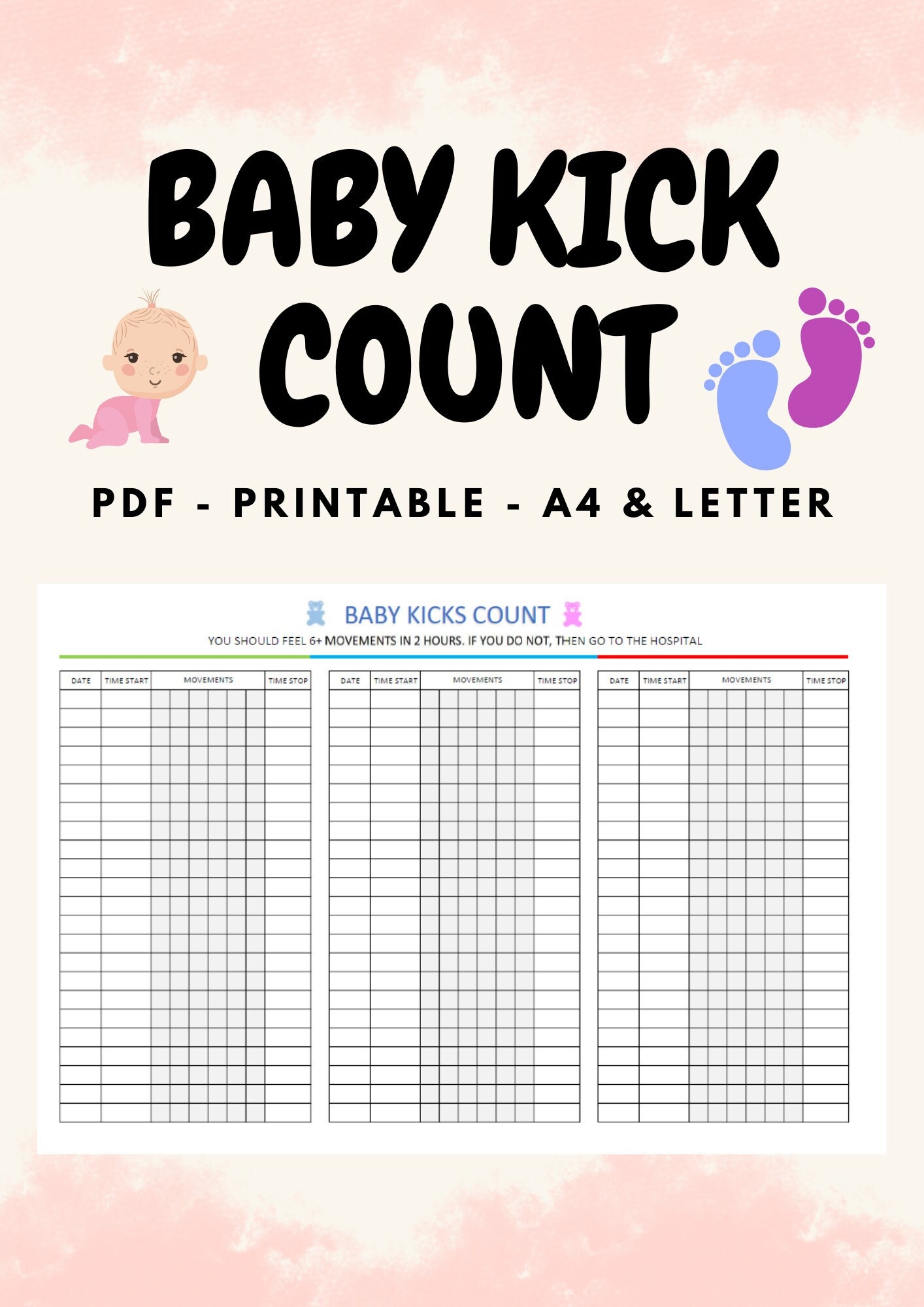 Baby Kick Count Printable Baby Kick Movement Fetal Kick Count Printable Baby Kick Log Baby Movement Tracker Baby Movement In Womb Etsy