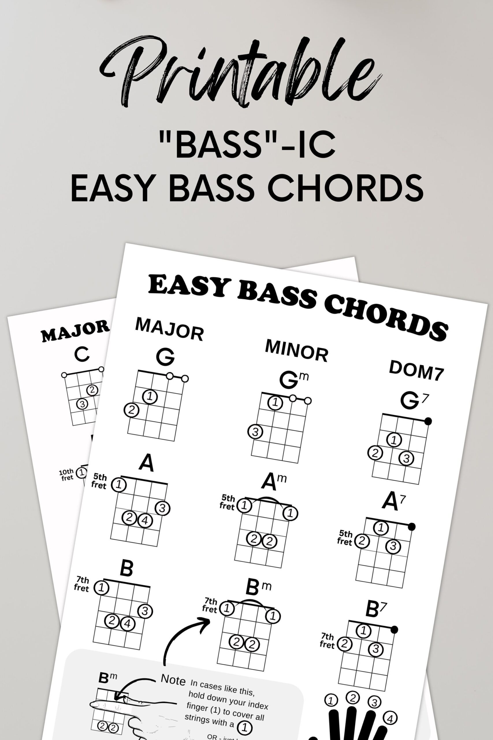 Bass Guitar Chord Chart For Beginners 18 Common Chords PDF Etsy