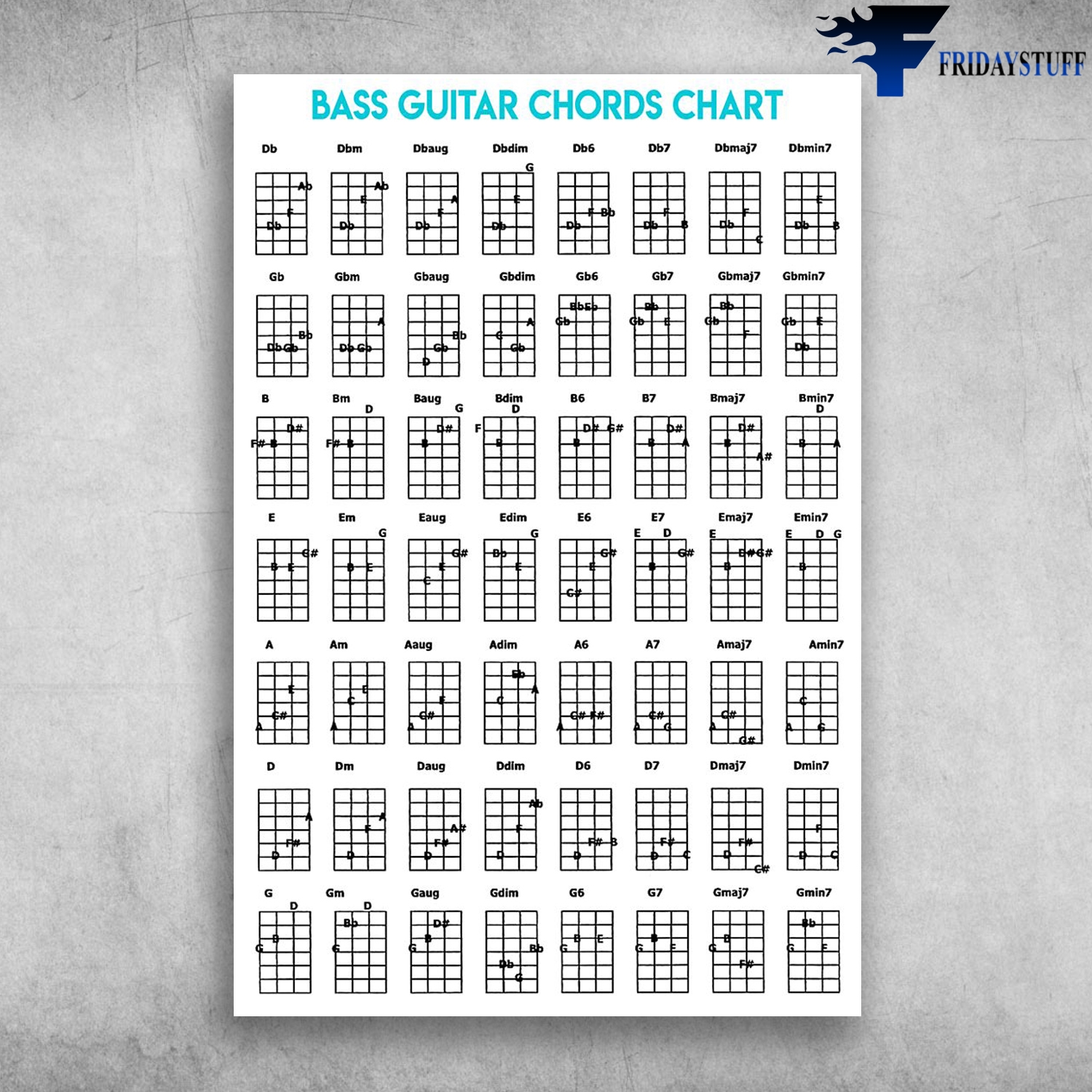 Bass Guitar Chords Chart Guitar Musical Instrument FridayStuff