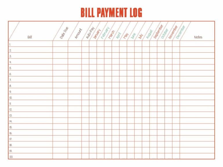 Bill Payment Chart 10 Free PDF Printables Printablee