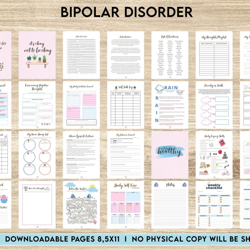 Bipolar Mood Tracker Printable PDF Monitor Your Mental Health Anxiety Depression And Manic 8 5 X 11