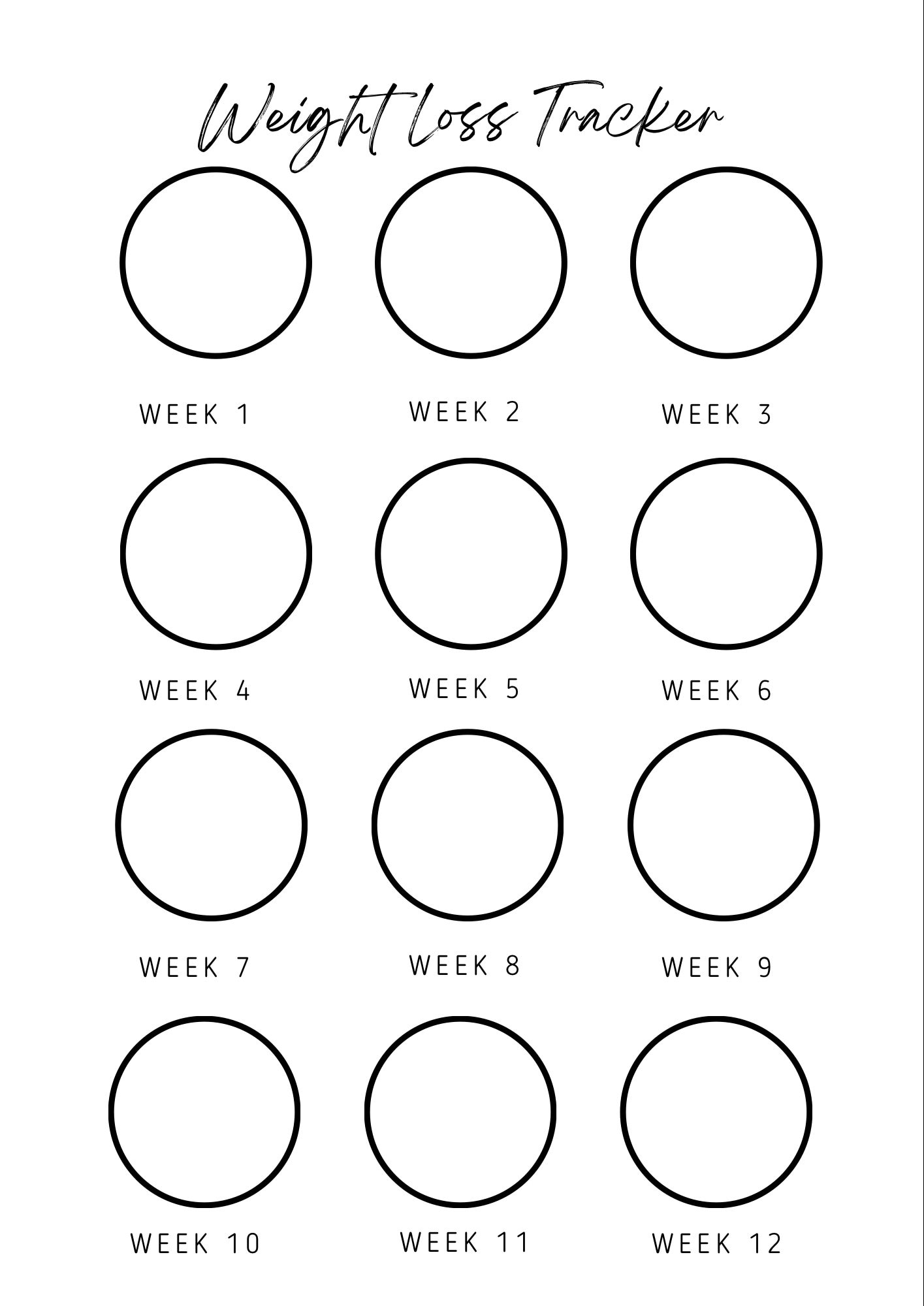 Black And White 12 Week Weight Loss Tracker Etsy