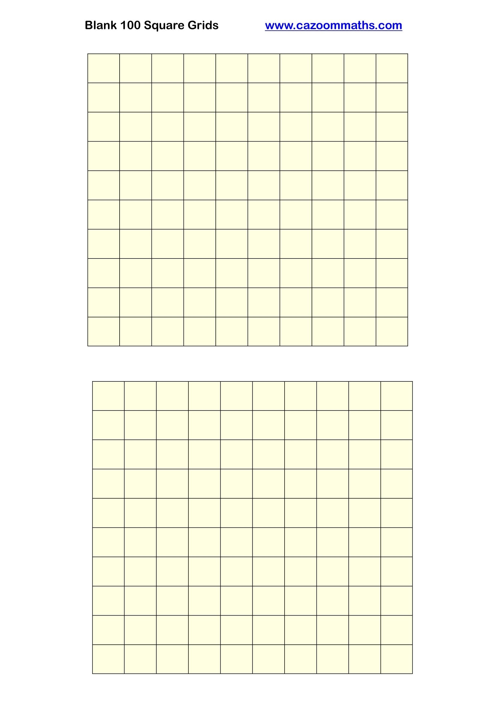 Blank 100 Square Grid FREE Teaching Resources