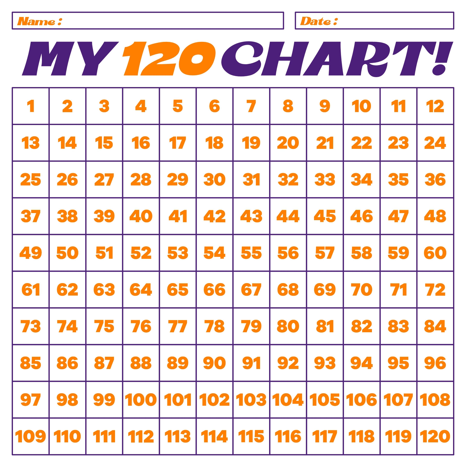 Printable 120 Chart Pdf