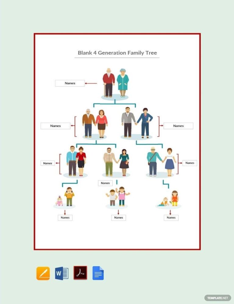 Blank 4 Generation Family Tree Template In Word Pages Google Docs Download Template