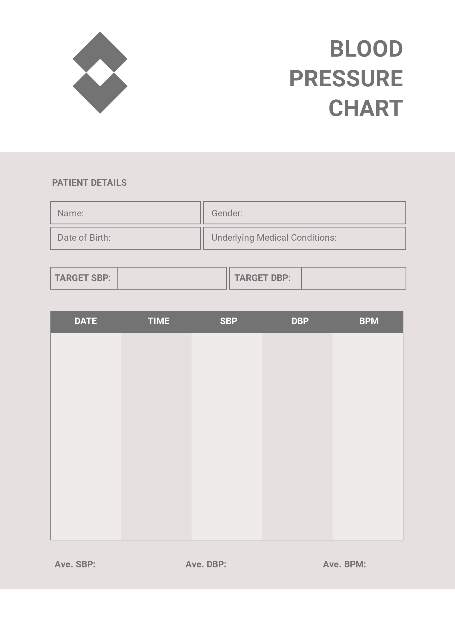 Blank Blood Pressure Chart In PDF Download Template