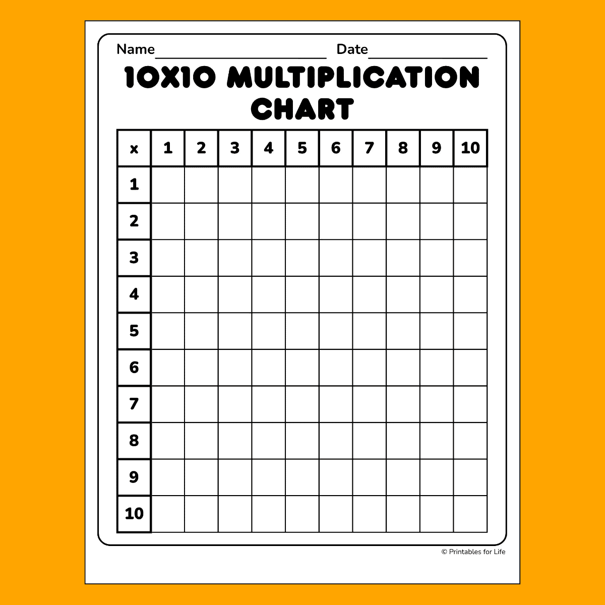 Multiplication Chart Blank Printable Pdf