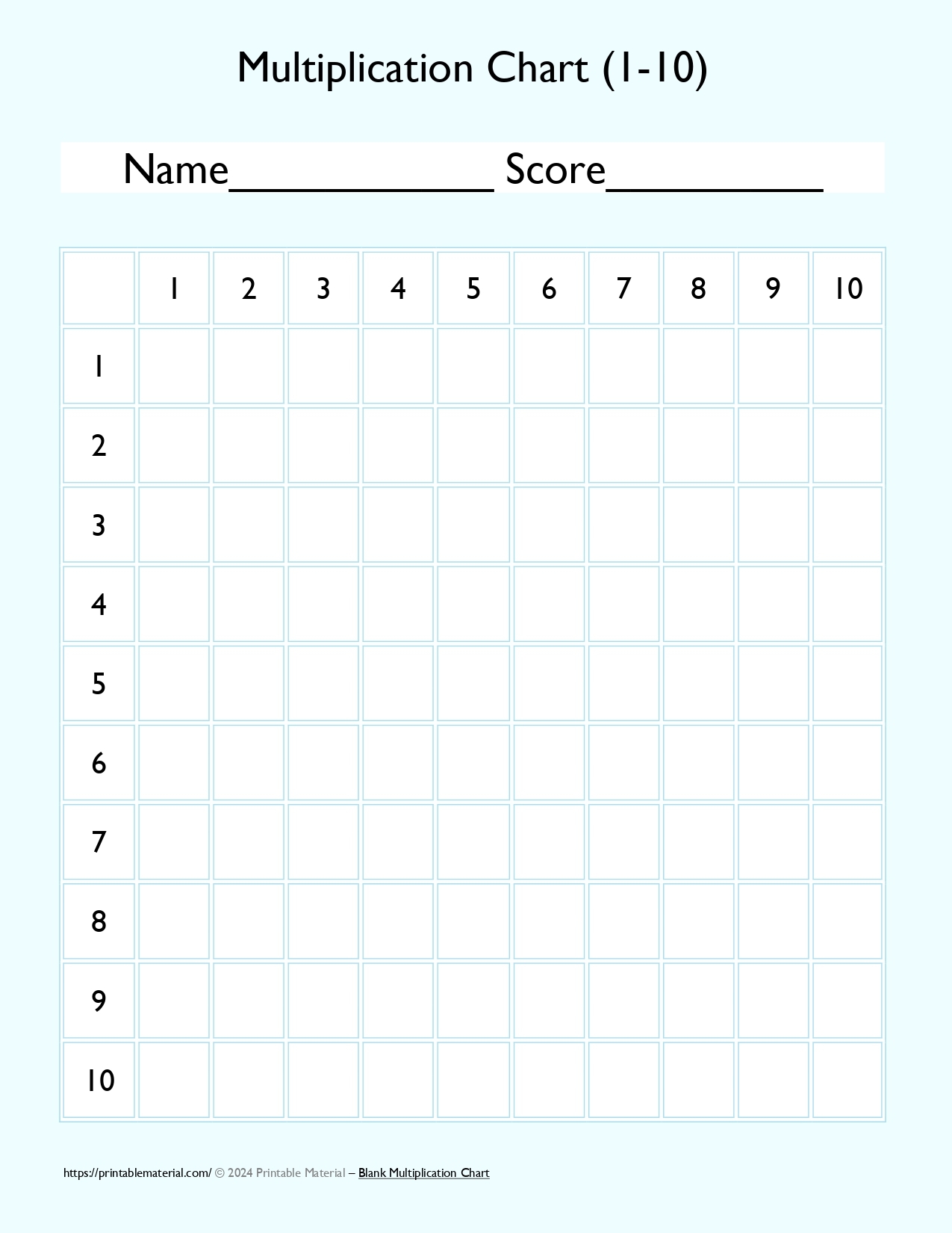 Free Printable Empty Multiplication Chart