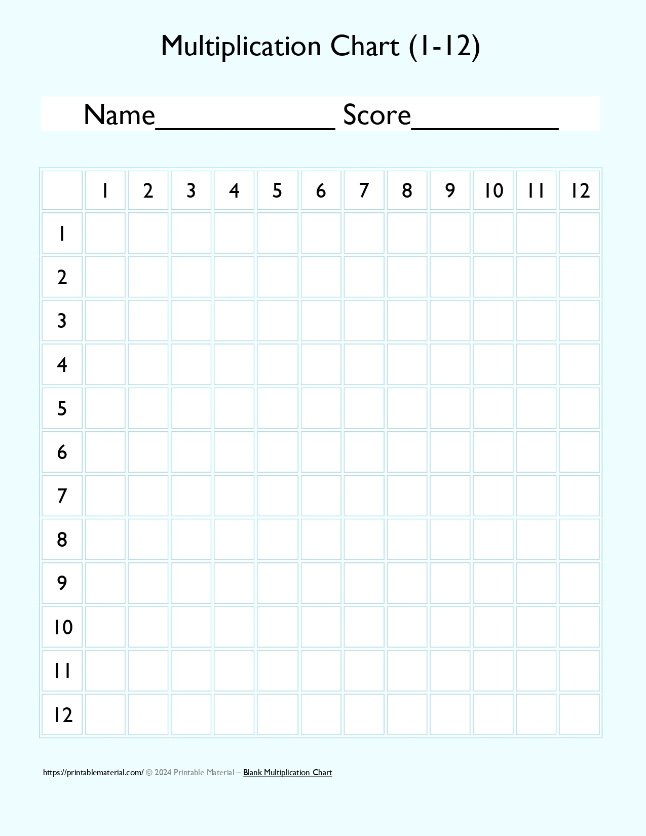 Blank Multiplication Charts Times Table Worksheets Printable