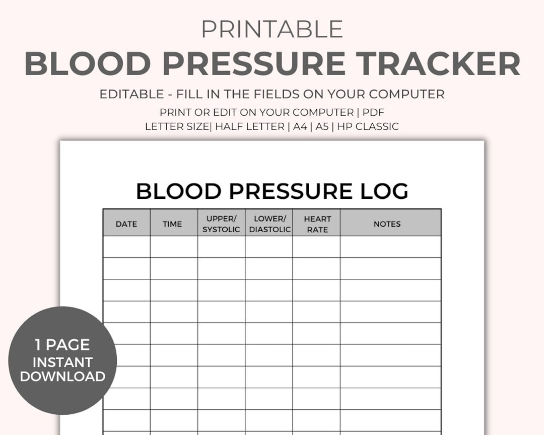 Blood Pressure Chart Printable Instant Download Medical Tracker Editable Blood Pressure Tracker BP Tracker Blood Pressure Log Etsy Ireland