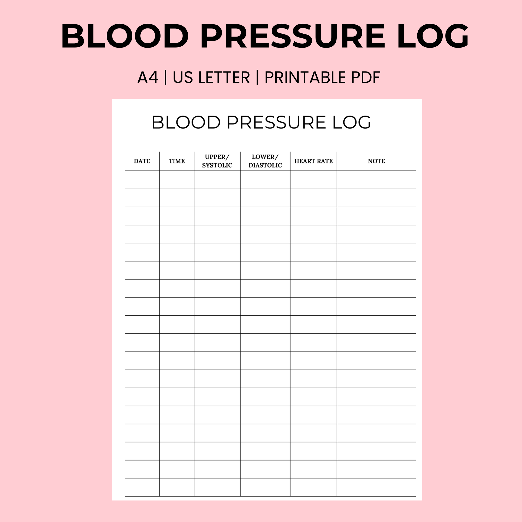 Blood Pressure Log Book Printable High Tracker Hypotension Tracking BP Tracker Heart Rate Tracking Healthy Heart Blood Pressure Device