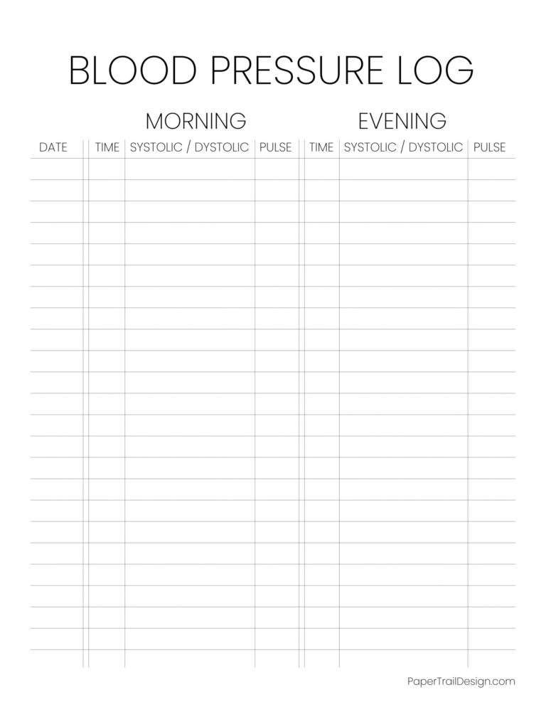 Blood Pressure Log Sheet Paper Trail Design