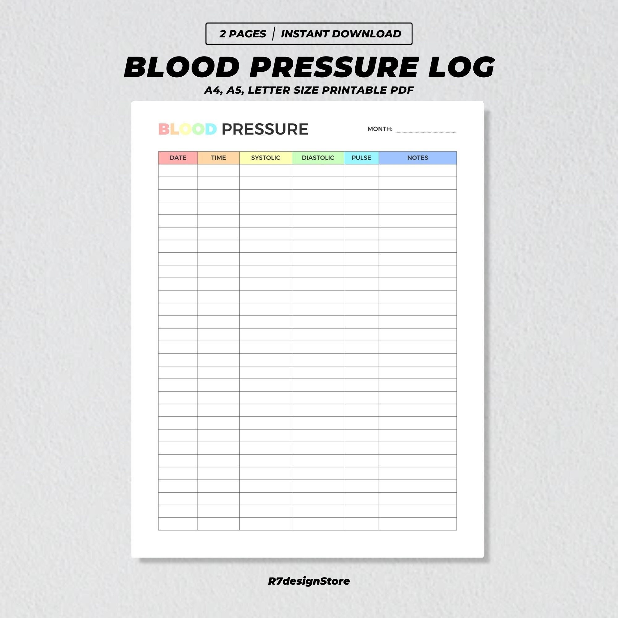 Blood Pressure Log Tracker Printable High Blood Pressure Record Journal Medical Chart Heart Rate Tracking Daily Hypertension BP Check Etsy UK