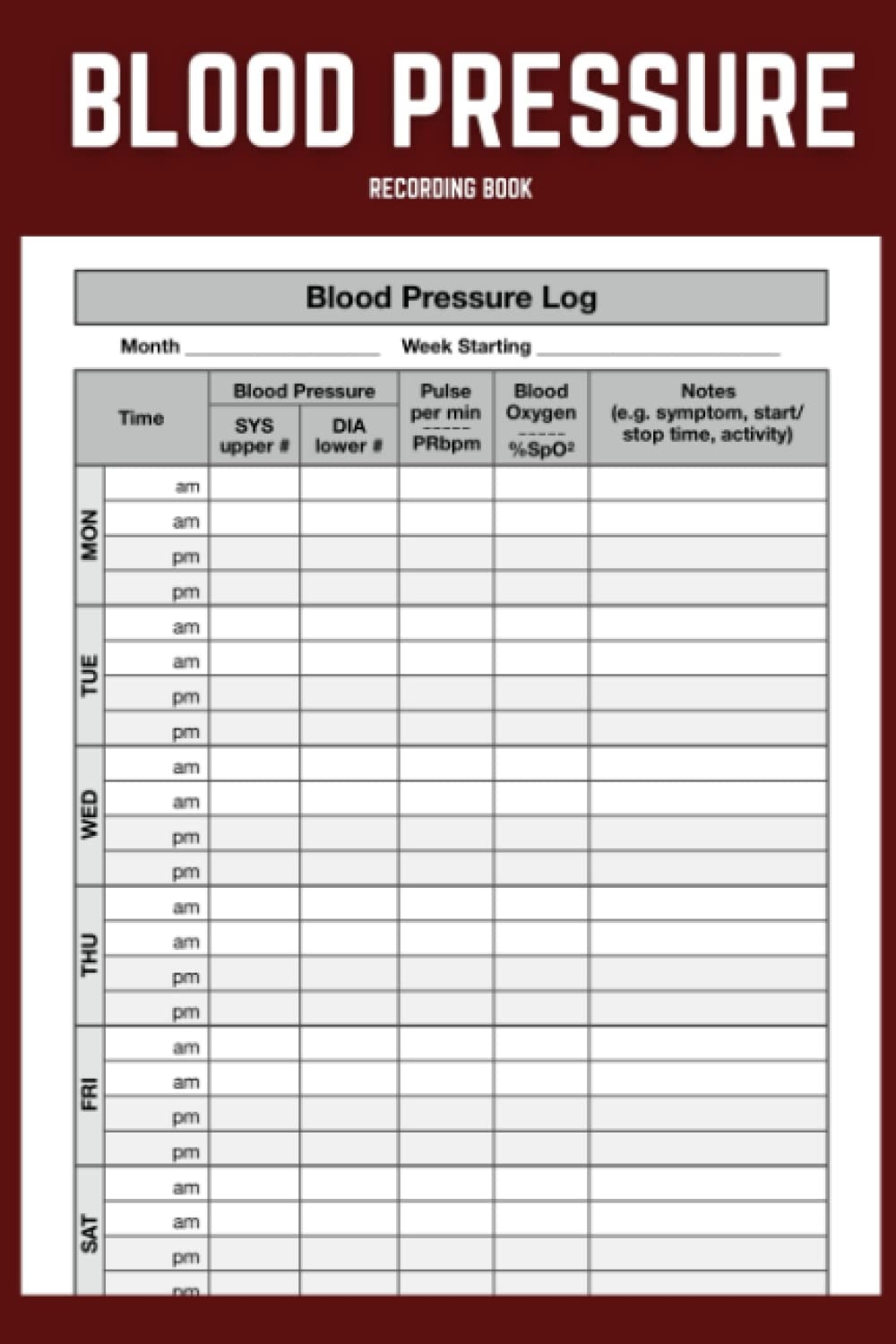 Blood Pressure Recording Book Essential Blood Pressure Log Track And Monitor Blood Pressure And Pulse Ox At Home 110 Pages 6 X 9 Forms Precision Amazon de Books