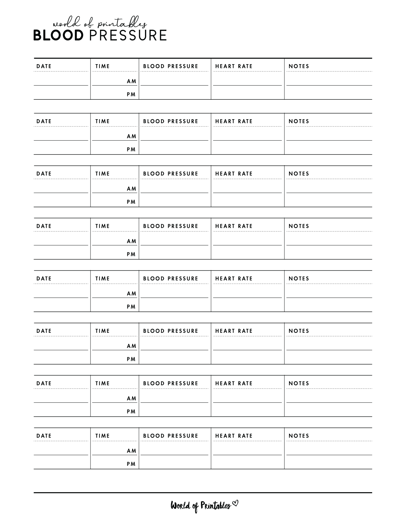 Free Printable Bp Chart