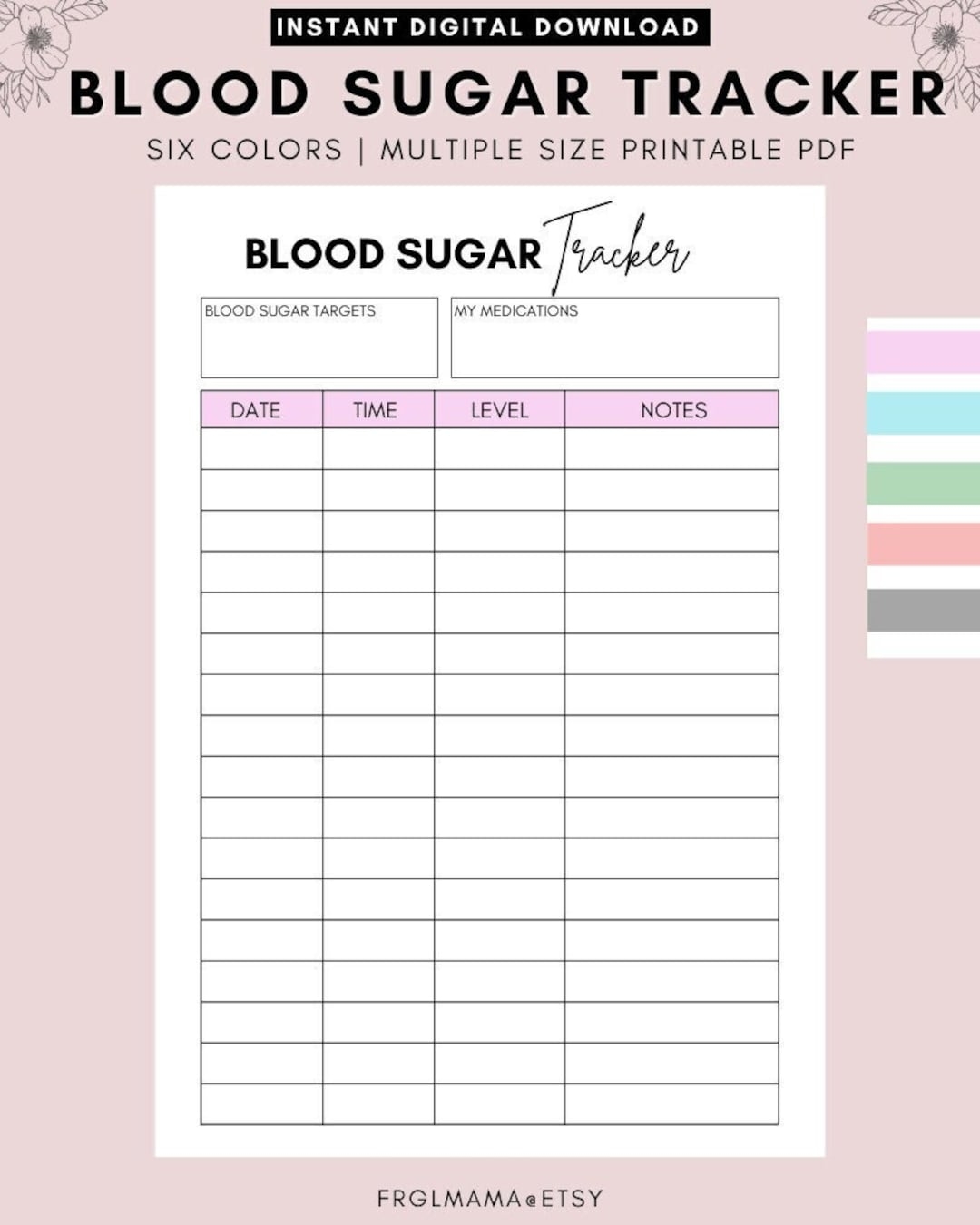 Blood Sugar Log Printable Blood Sugar Reading Tracker Blood Glucose Tracker Diabetes Printable Planner Inserts PDF A4 Letter Etsy