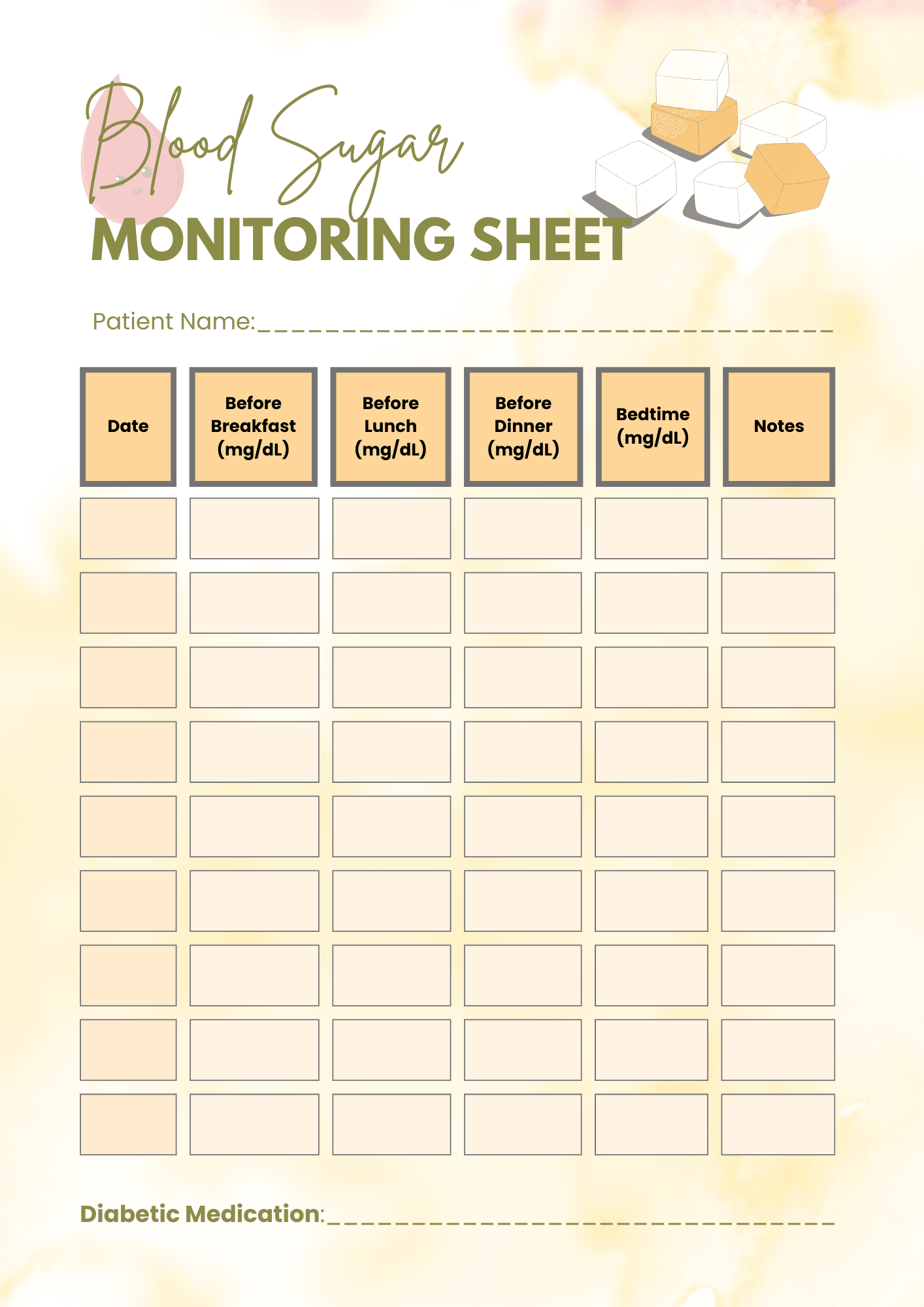 Blood Sugar Monitoring Sheet By Lovepastel Raket PH