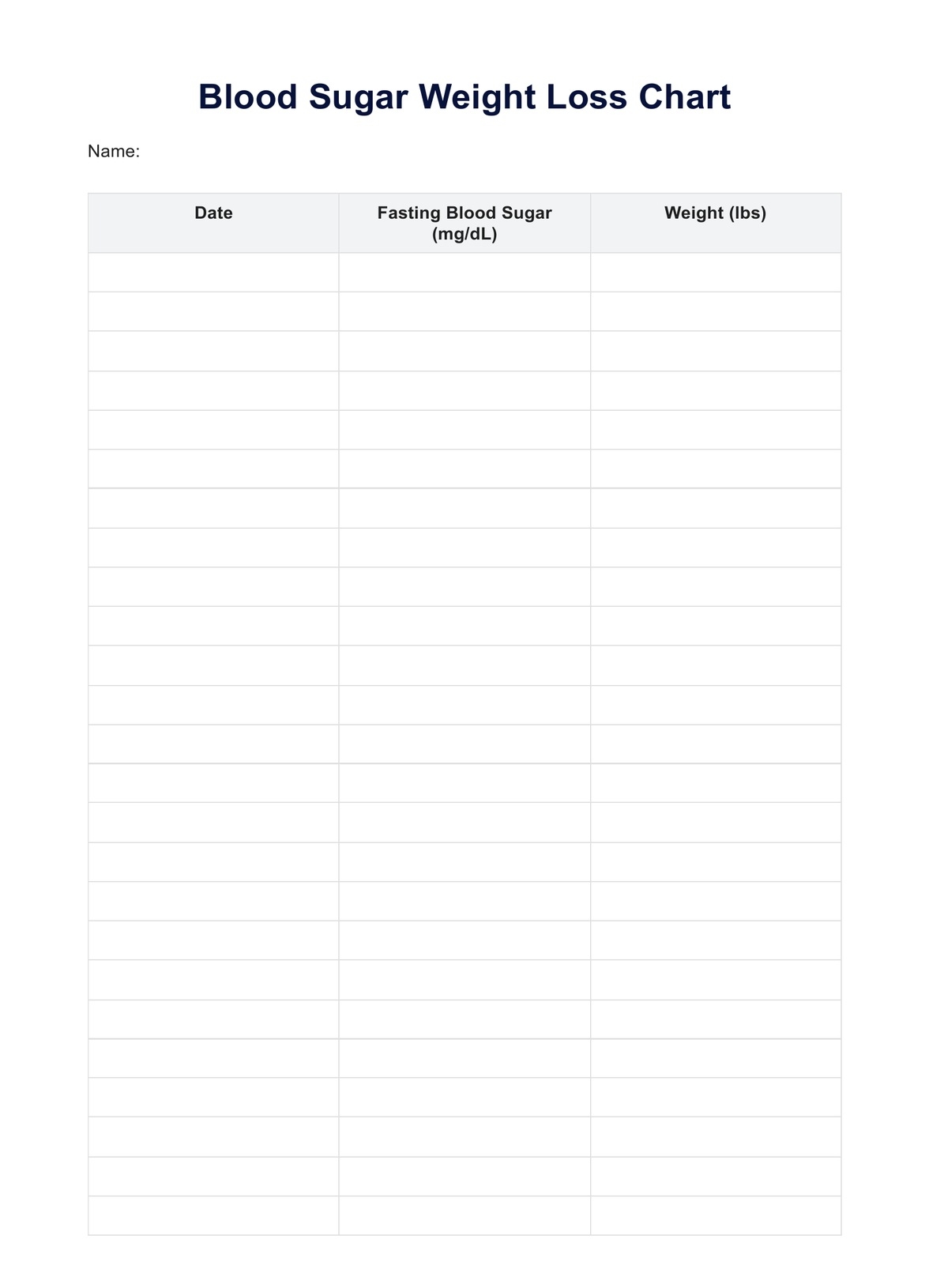 Printable Glucose Tracking Chart