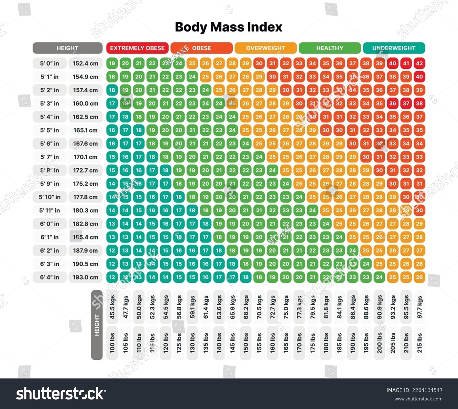Body Mass Index Bmi Chart Calculator Stock Vector Royalty Free 2264134547 Shutterstock