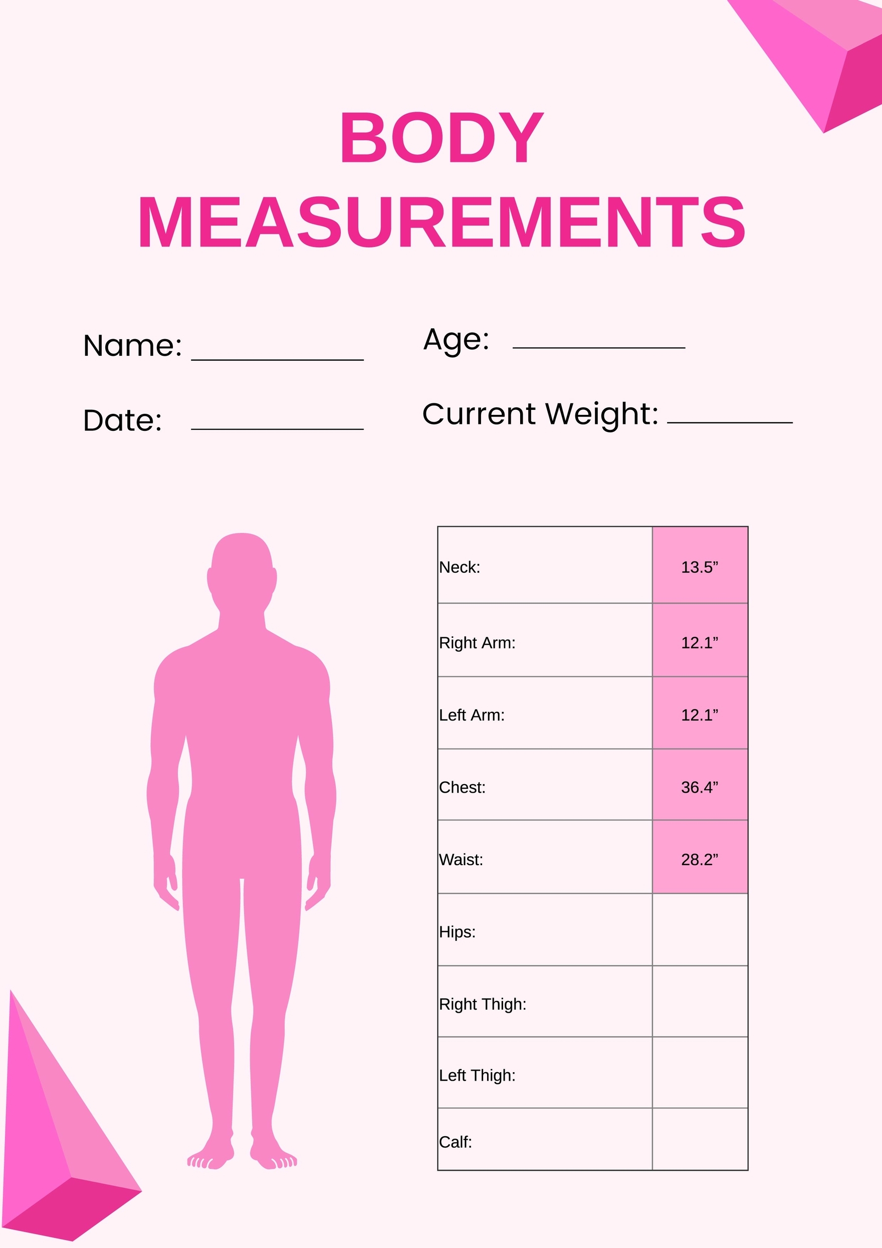 Body Measurement Chart In Illustrator PDF Download Template