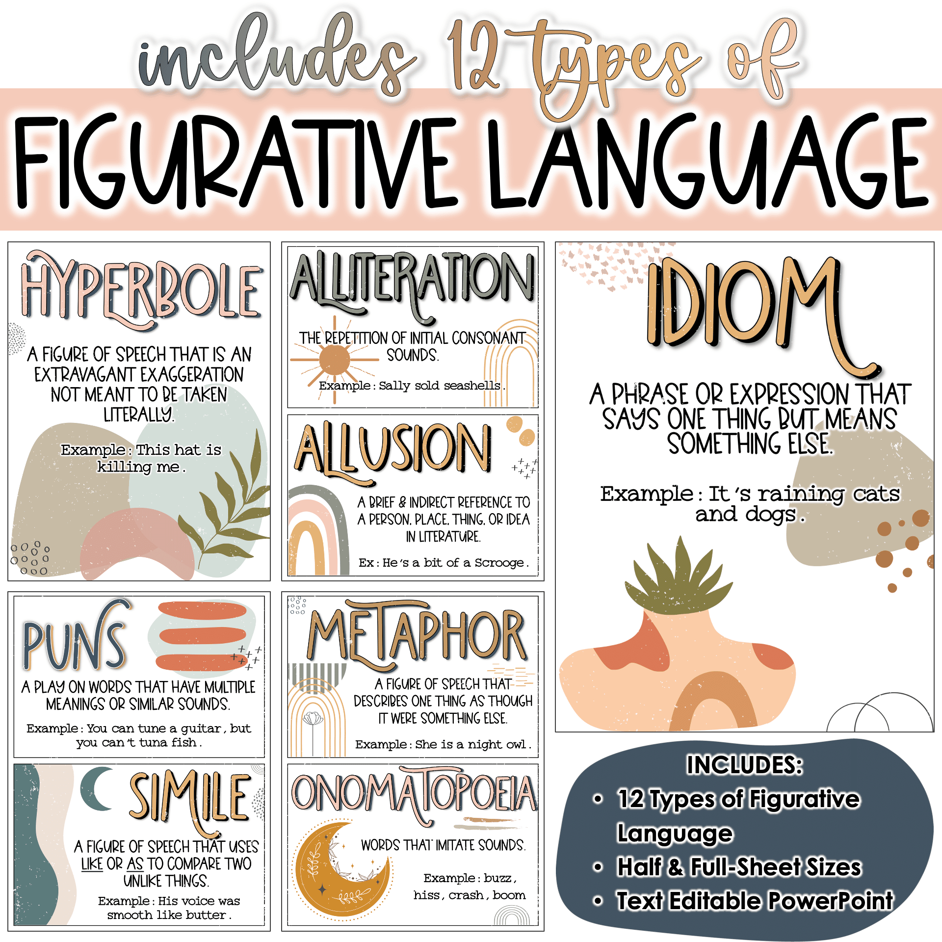 Boho Literary Device Figurative Language Poster Set For Secondary ELA Boho Literary Device Figurative Language Poster Set For Secondary ELA