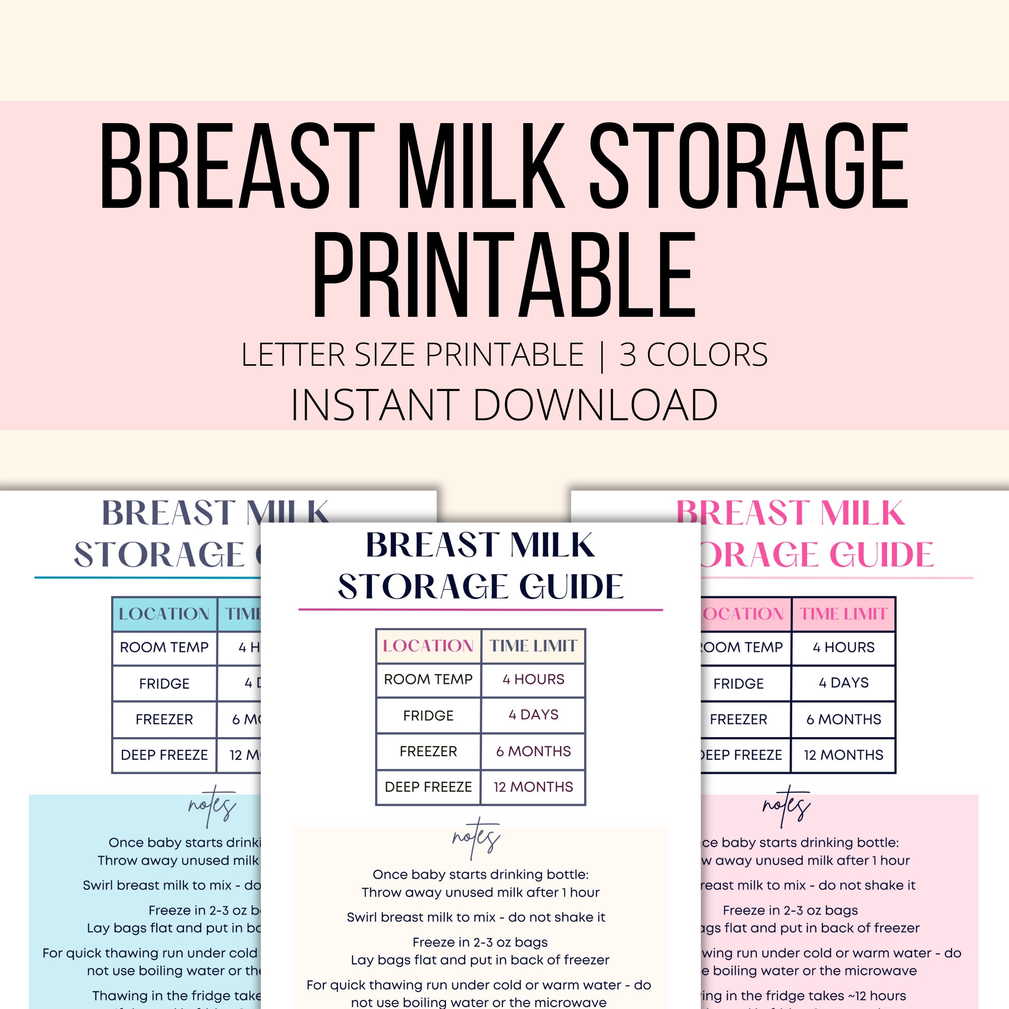 Breast Milk Storage Guidelines Printable Breast Milk Baby Care Guide PDF Baby Milk Guide Breastfeeding Baby Infant Tracker Planner Log Etsy