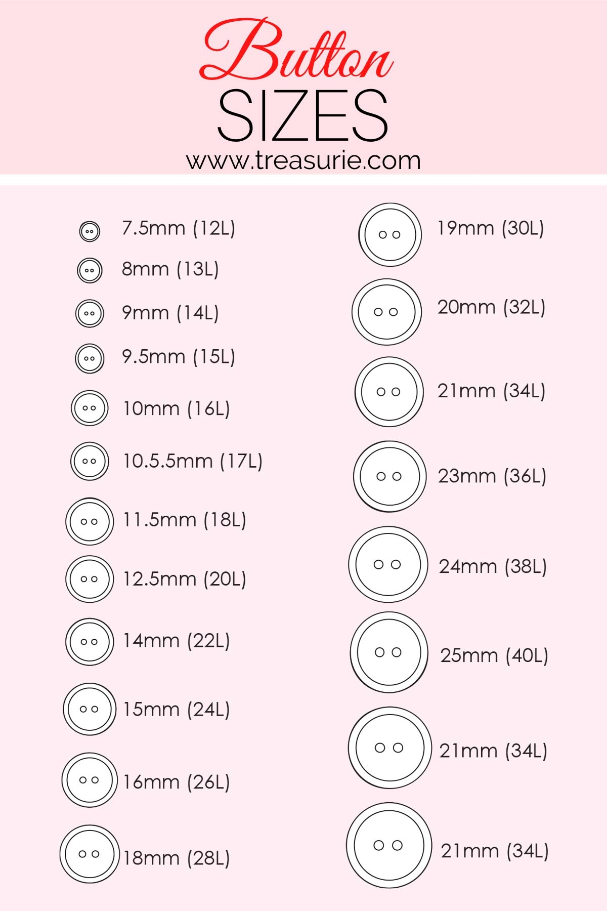 Button Sizes Chart Printable PDF TREASURIE Button Sizes Chart Printable PDF TREASURIE