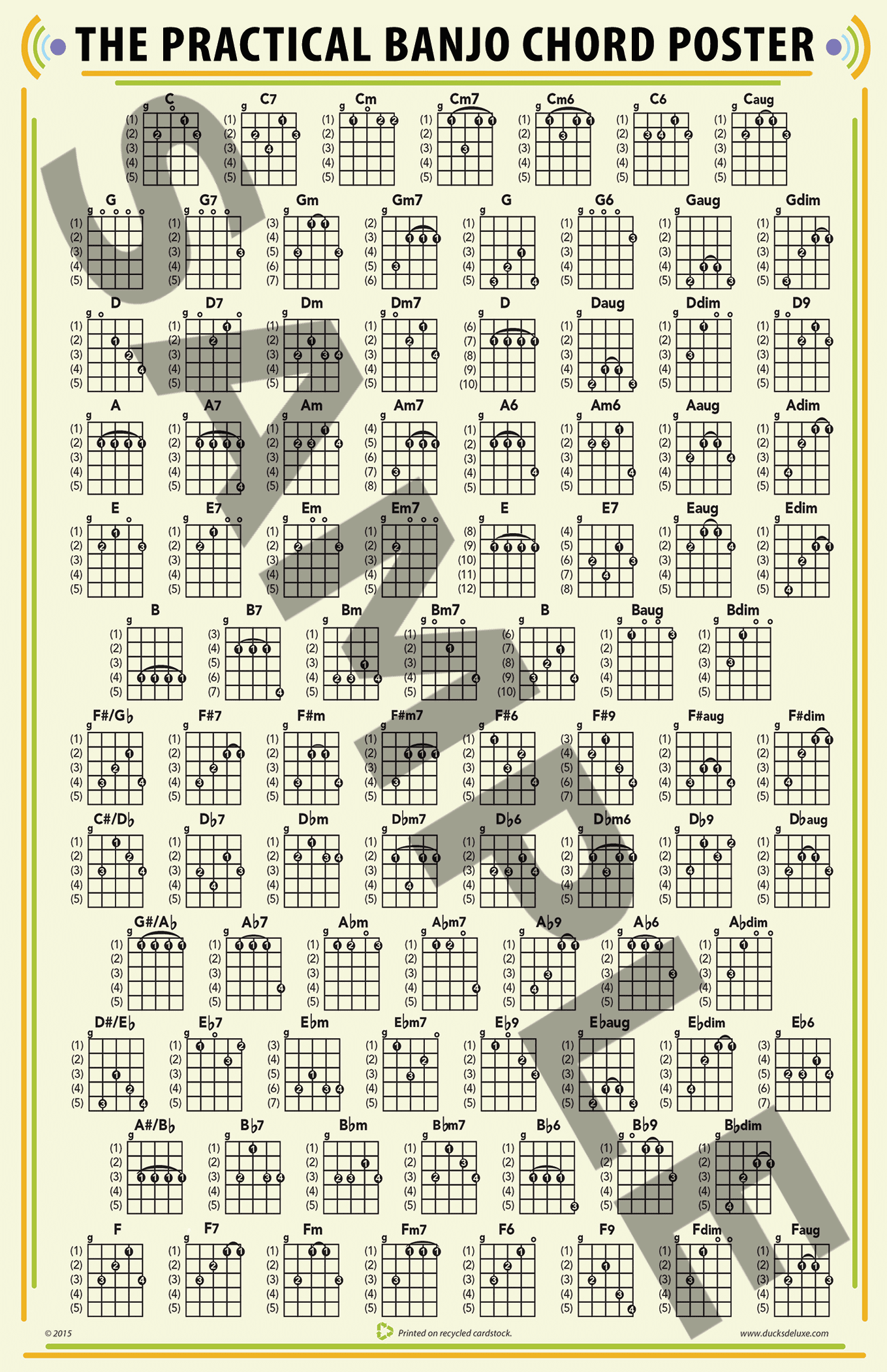 Buy 8 1 2 X 11 Banjo Chord Fretboard Chart Ducks Deluxe