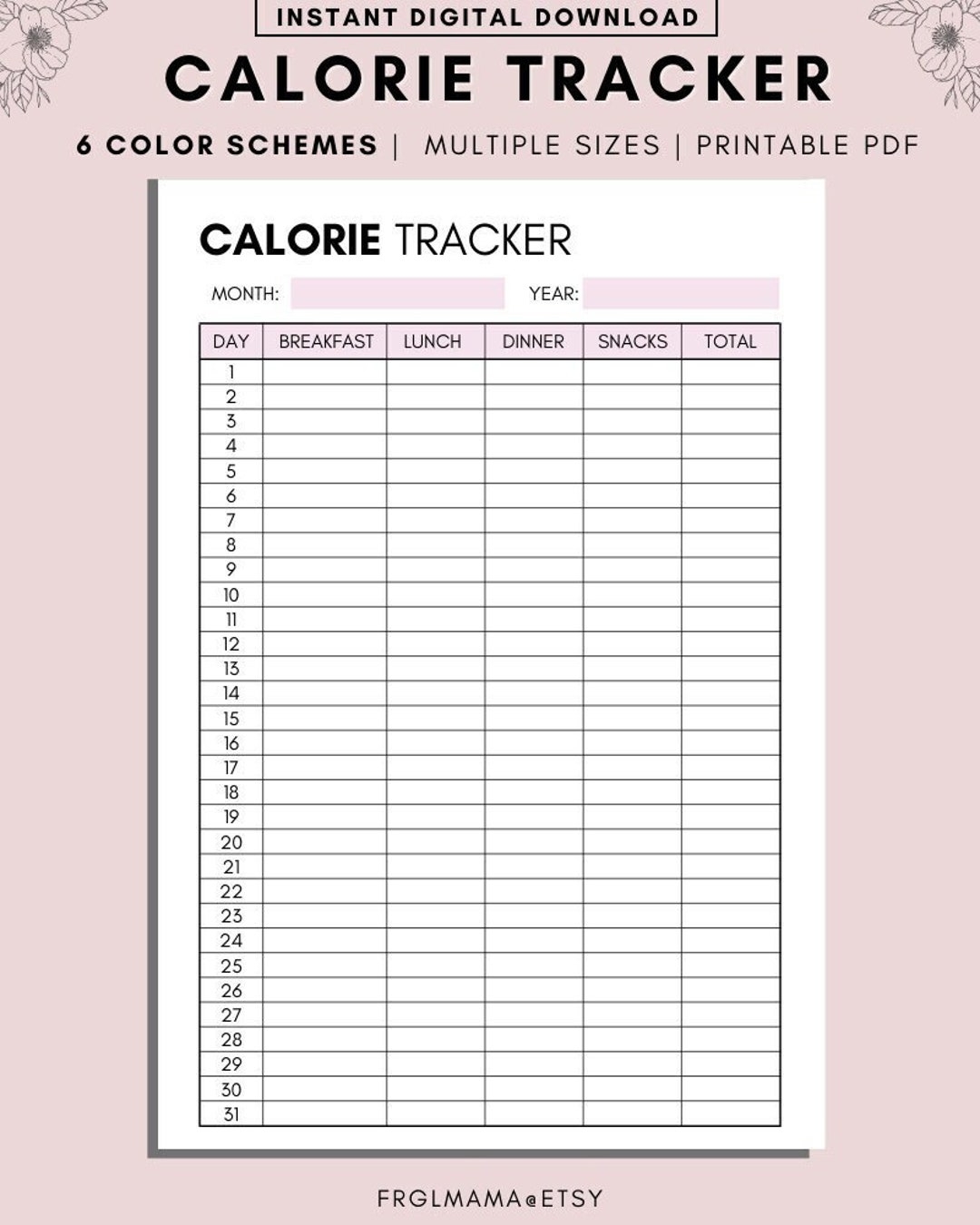 Free Printable Food Calorie Chart Pdf