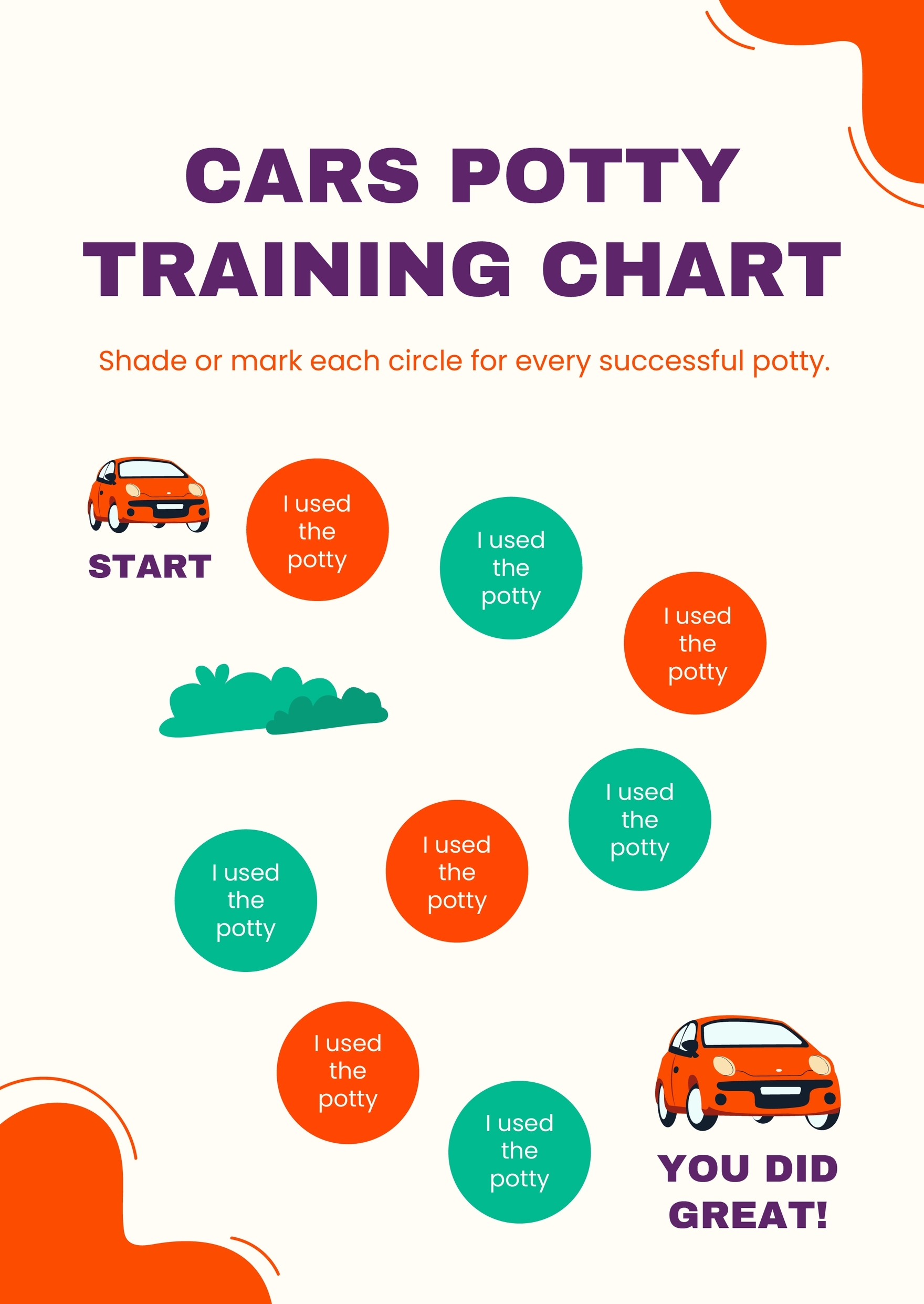 Cars Potty Training Chart In Illustrator PDF Download Template