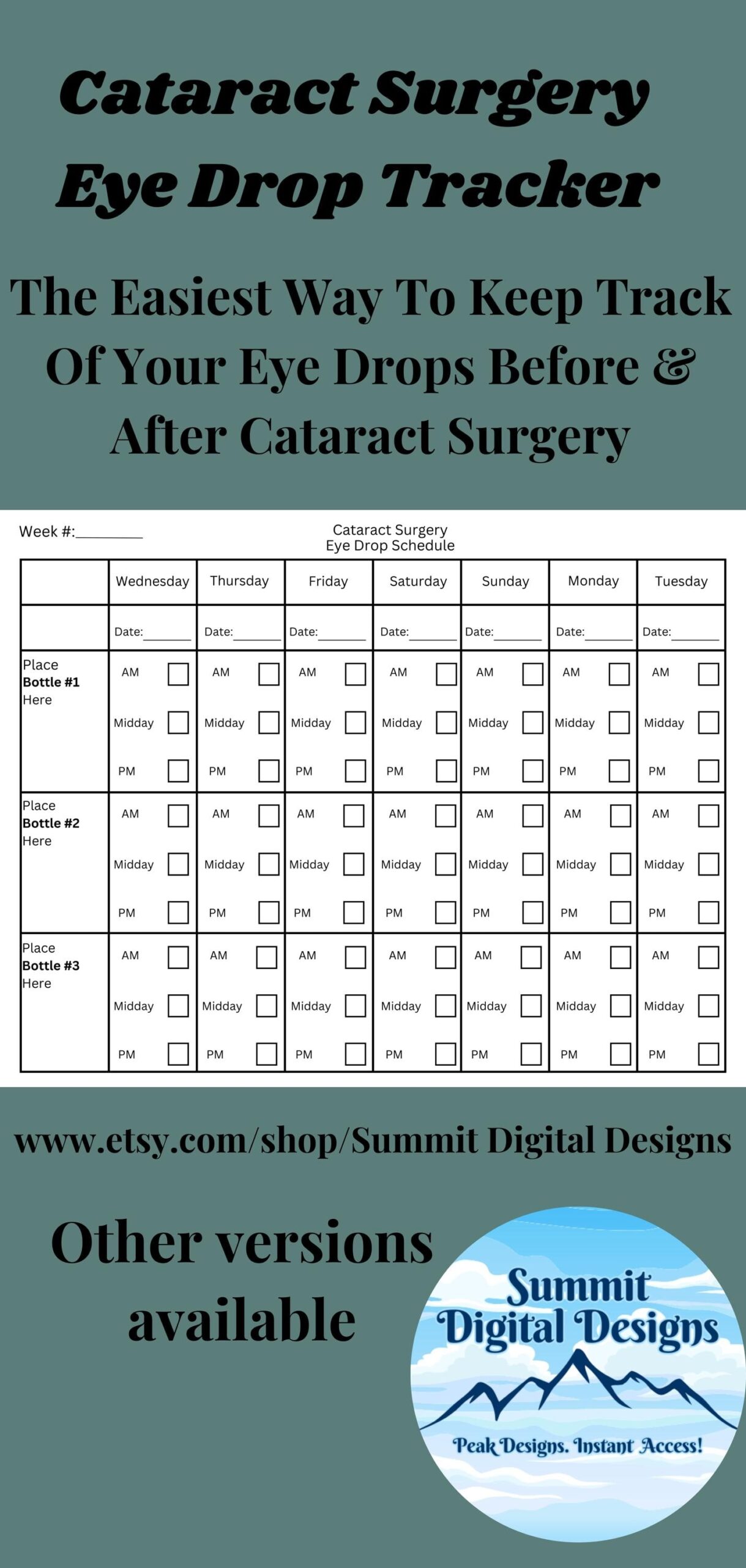 Cataract Eye Drop Schedule For Cataract Surgery Medication Tracker Eye Drop Log For Medication Chart Eyedrops Schedule Etsy