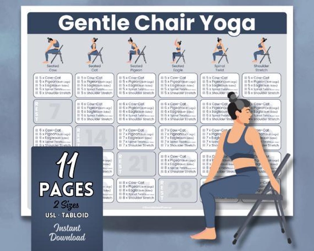 Chair Yoga Printable Senior Exercise Stretch Chart Habit Tracker PDF Etsy