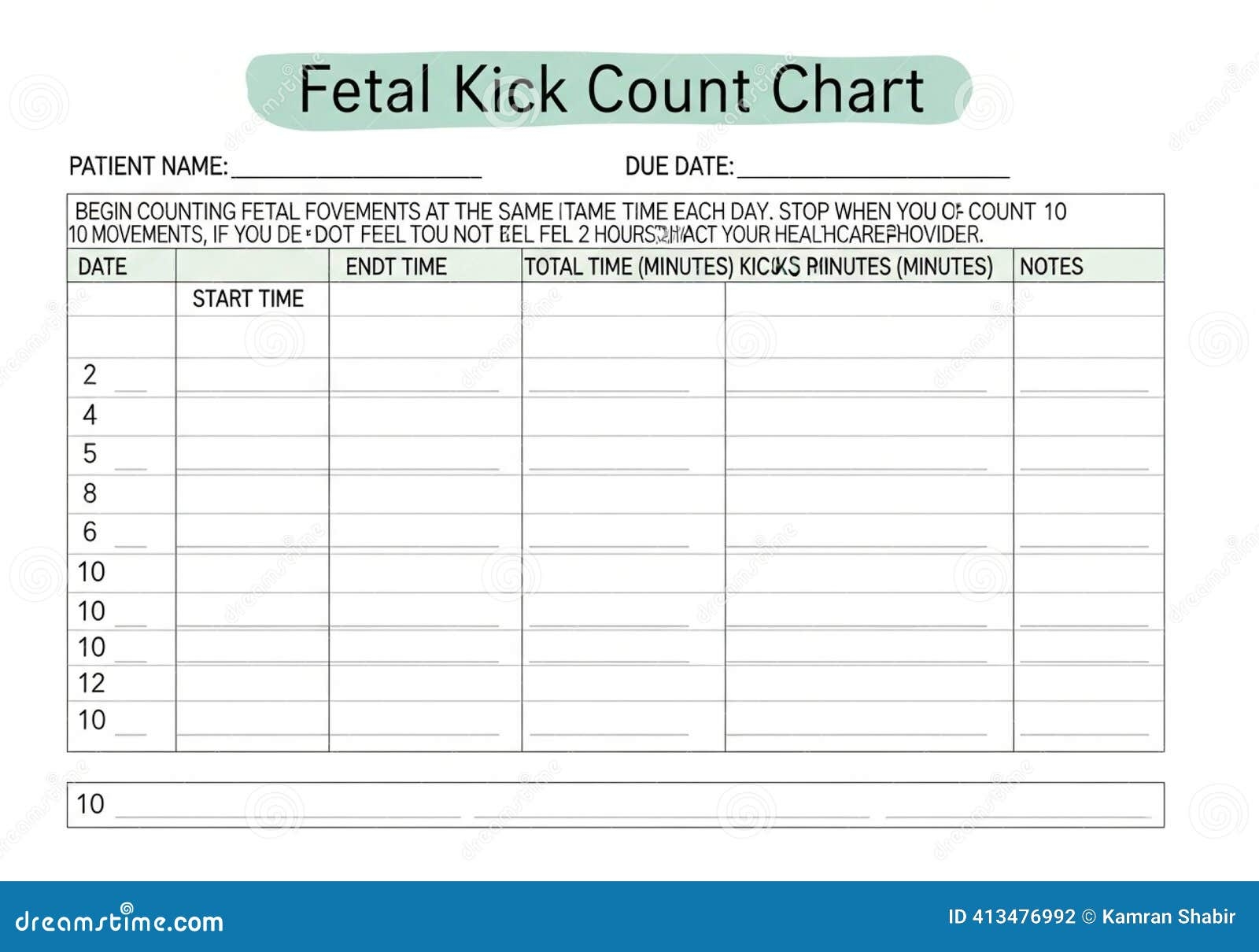 Printable Fetal Kick Chart
