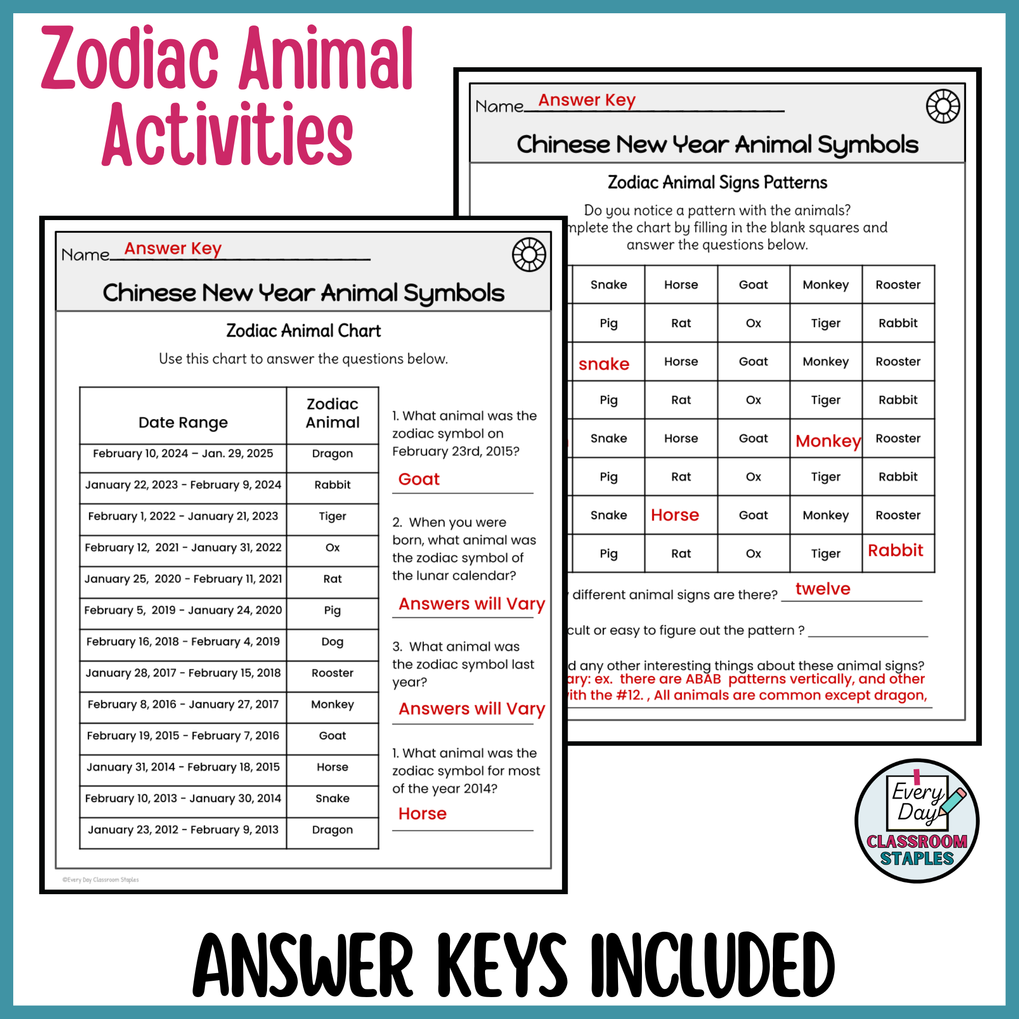 Chinese New Year Zodiac Animal Printable Activities Learn About Animal Symbols Made By Teachers