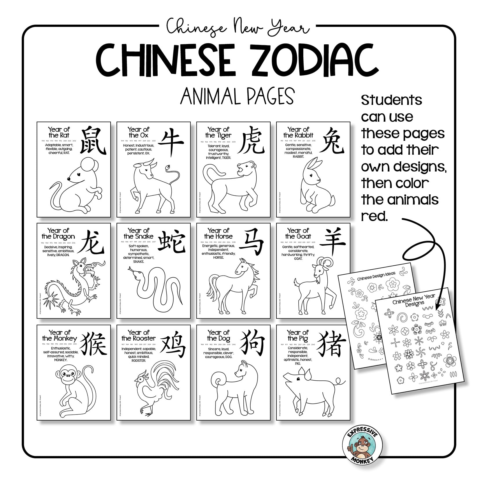Chinese Zodiac Animals Coloring Pages Chinese Zodiac Animals Coloring Pages